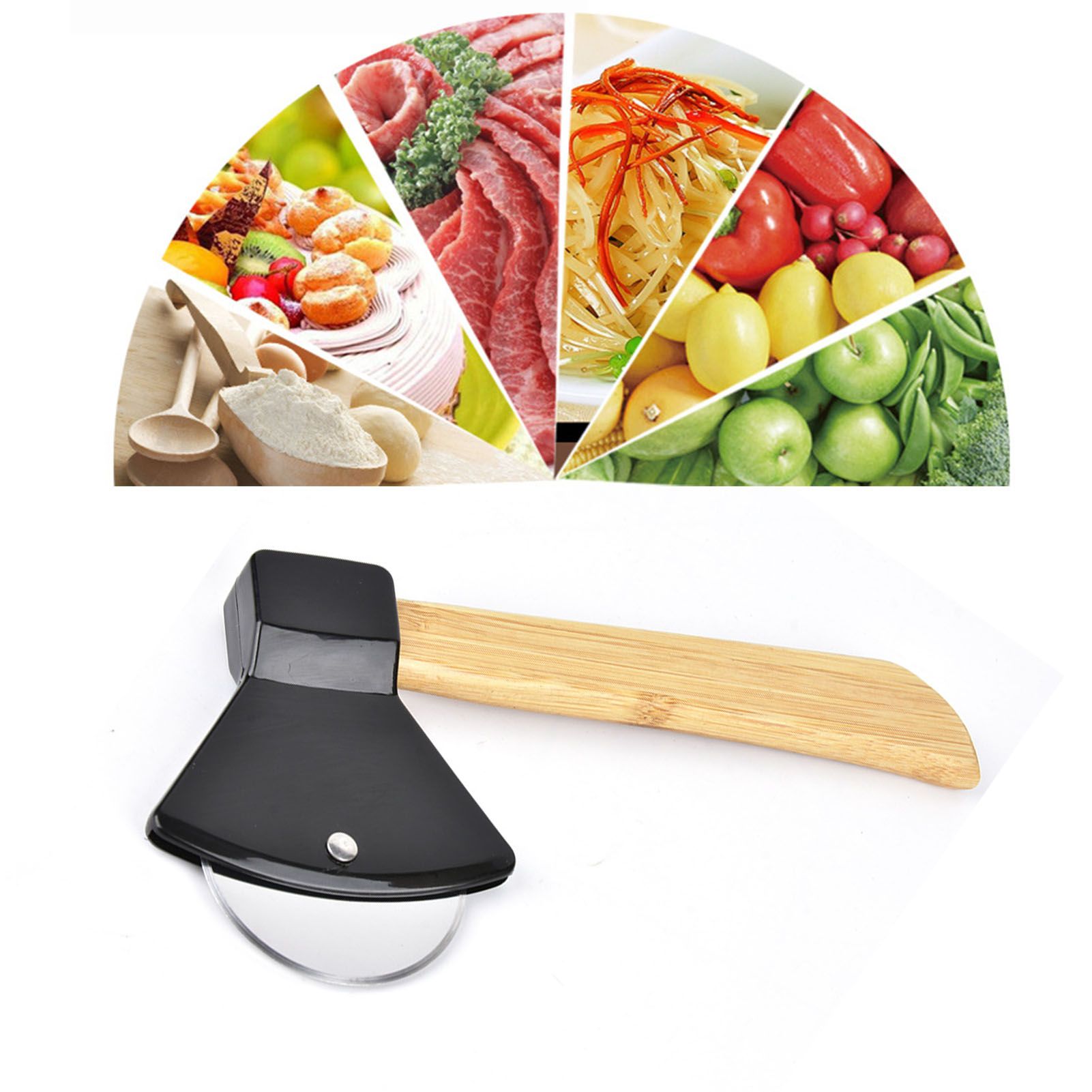 Pizza Knife 430 Steel PP Bamboo Handle Ergonomically Round Axe Pizza Cutter for Home Restaurants Black - Image 5