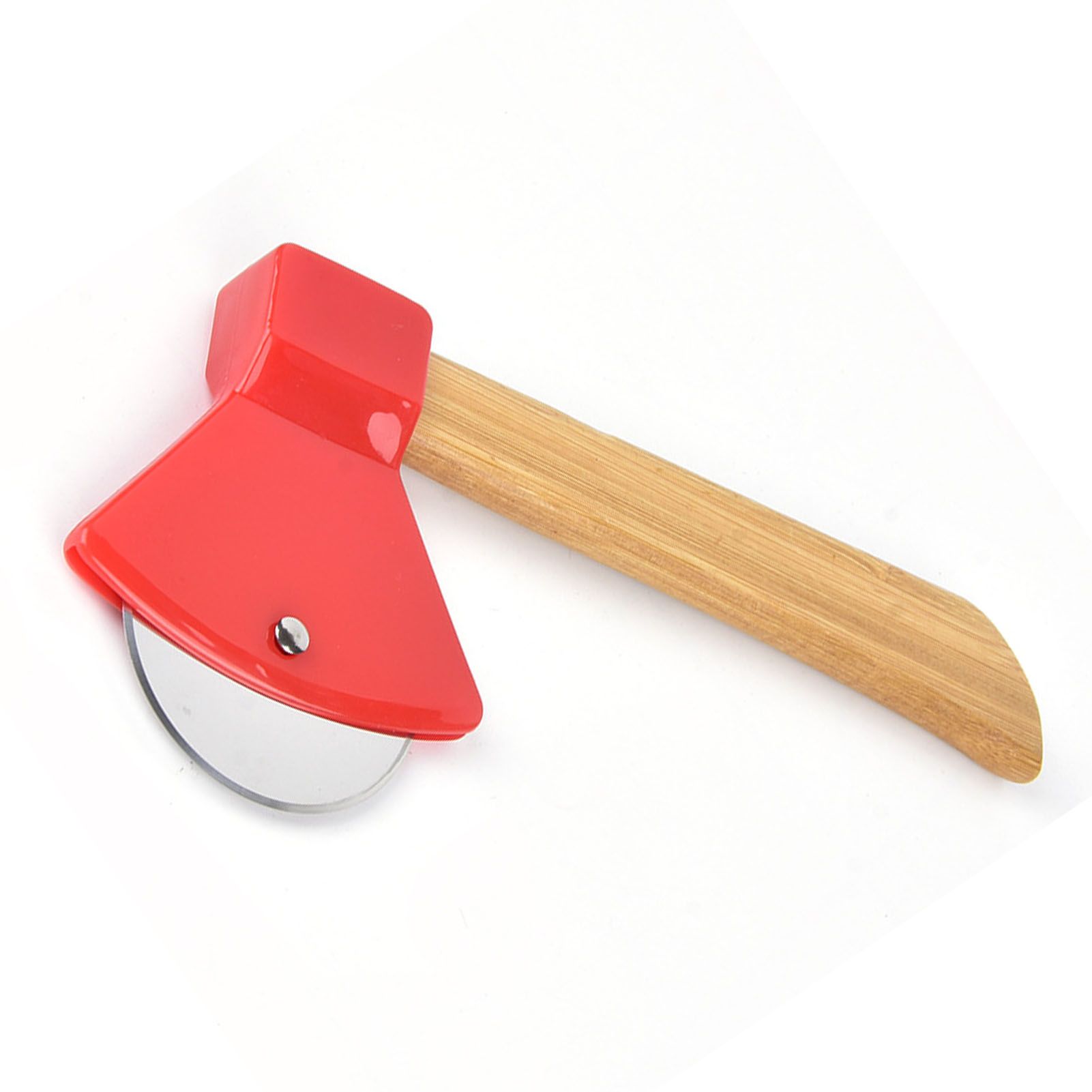 Pizza Knife 430 Steel PP Bamboo Handle Ergonomically Round Axe Pizza Cutter for Home Restaurants Red - Image 4
