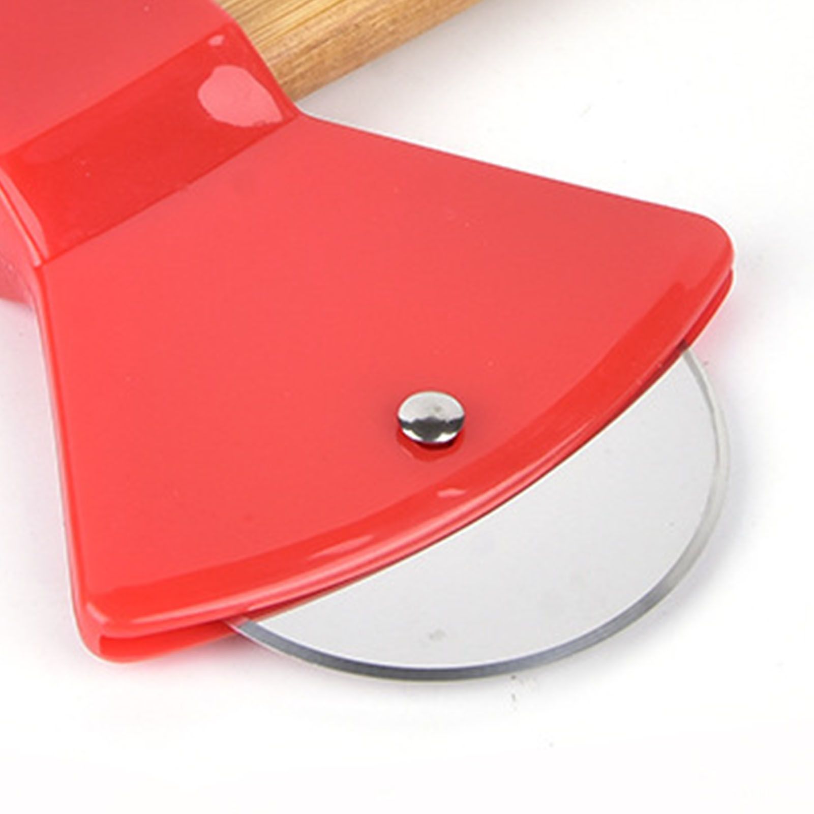 Pizza Knife 430 Steel PP Bamboo Handle Ergonomically Round Axe Pizza Cutter for Home Restaurants Red - Image 7