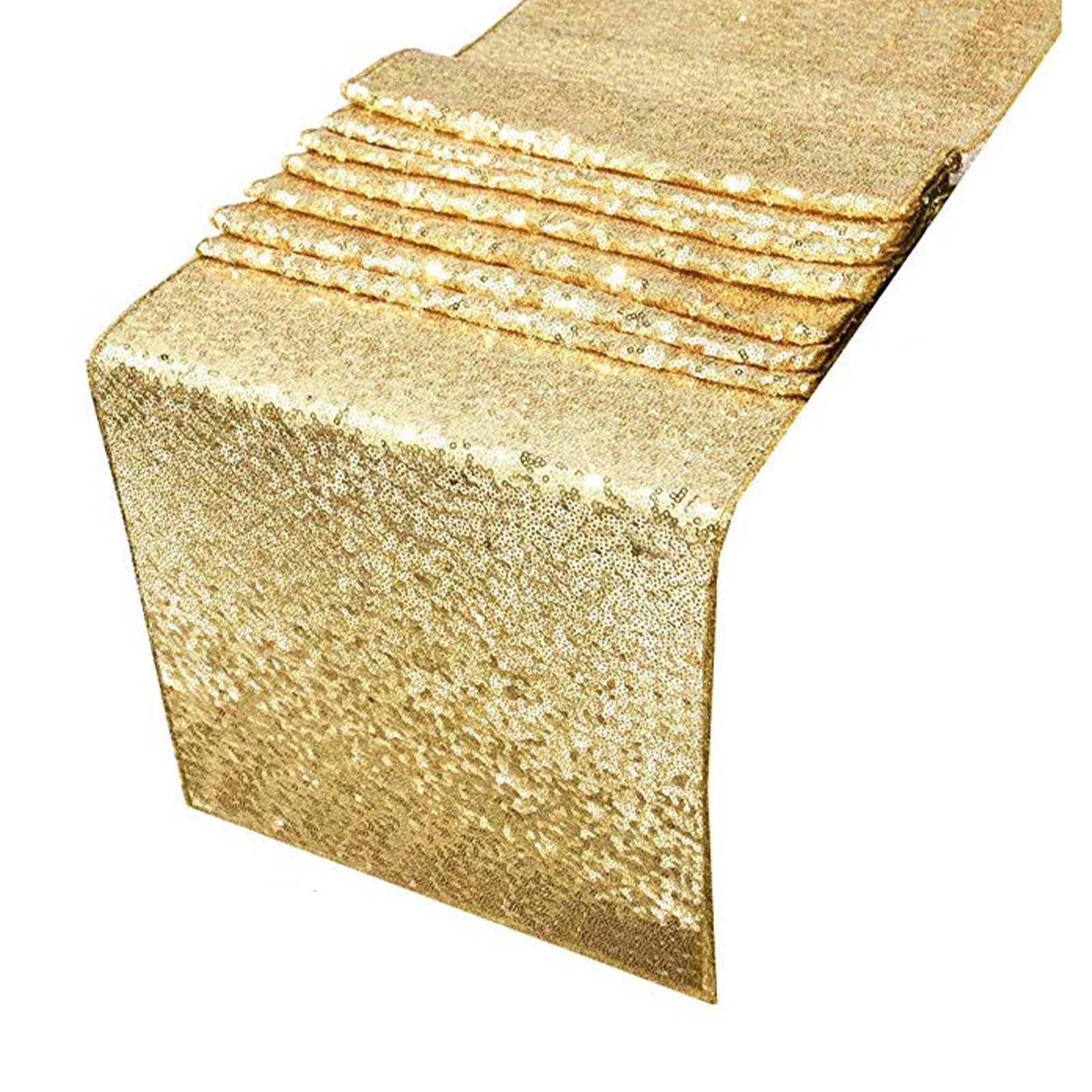 Tablecloth Polyester Fiber with Gold Sequins Table Cover for Table Home Wedding Decoration Or 30x300cm/11.8x118.1in - Image 1