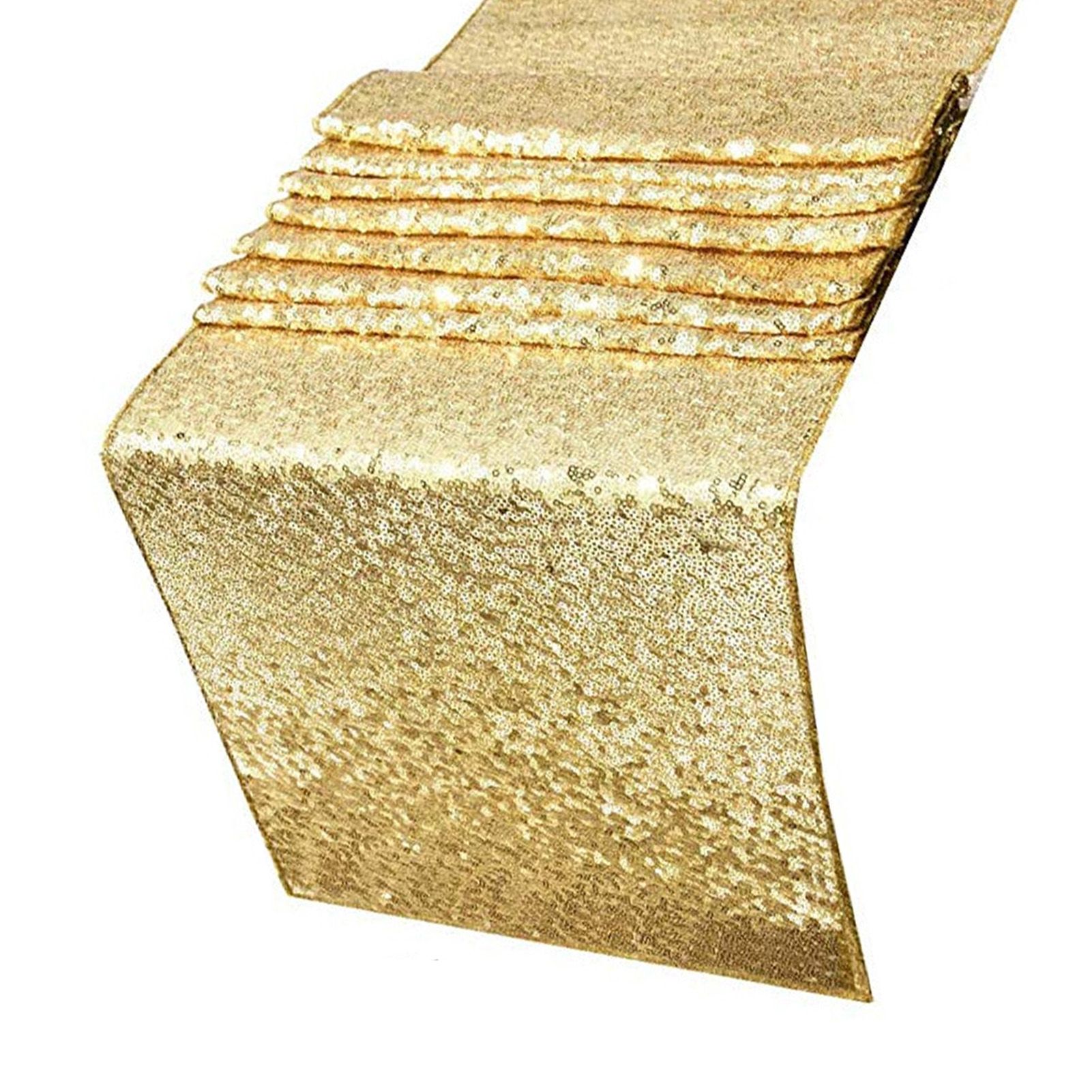 Tablecloth Polyester Fiber with Gold Sequins Table Cover for Table Home Wedding Decoration Or 30x300cm/11.8x118.1in - Image 3