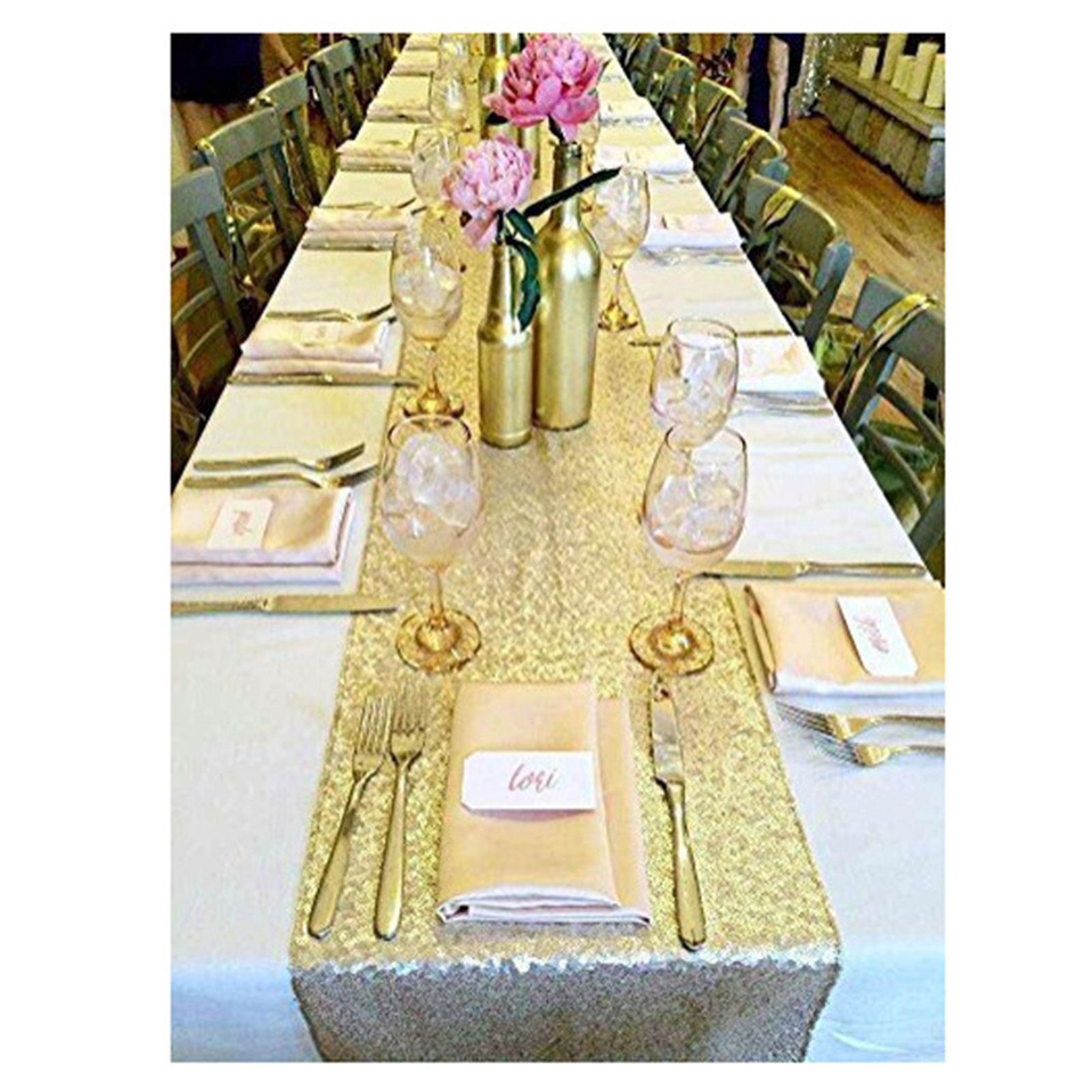 Tablecloth Polyester Fiber with Gold Sequins Table Cover for Table Home Wedding Decoration Or 30x300cm/11.8x118.1in - Image 5