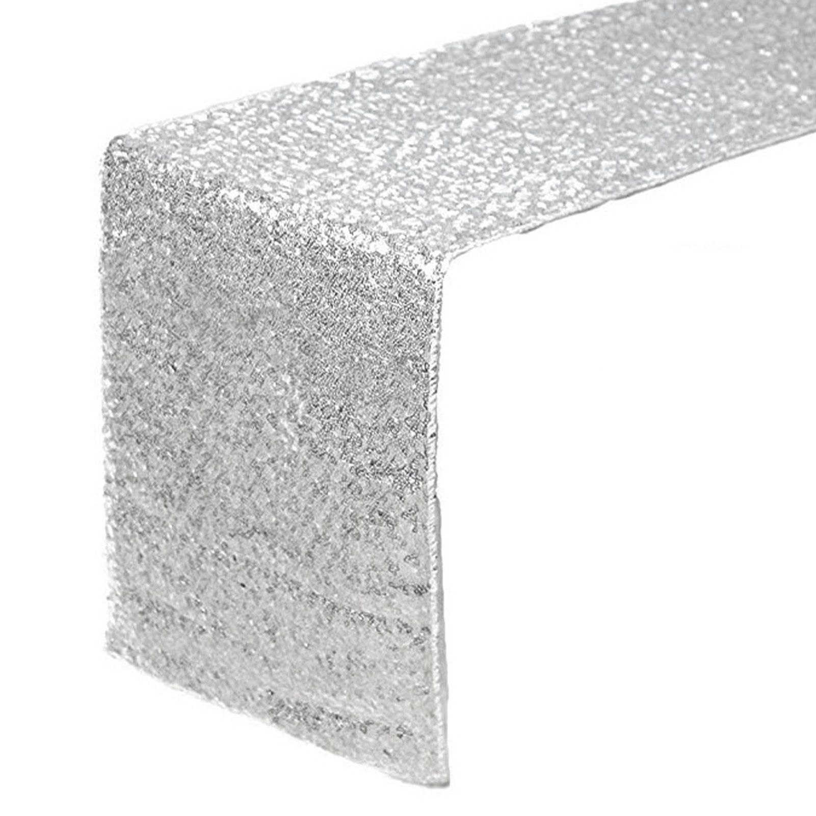 Tablecloth Polyester Fiber with Gold Sequins Table Cover for Table Home Wedding Decoration Argent 30x300cm/11.8x118.1in - Image 1