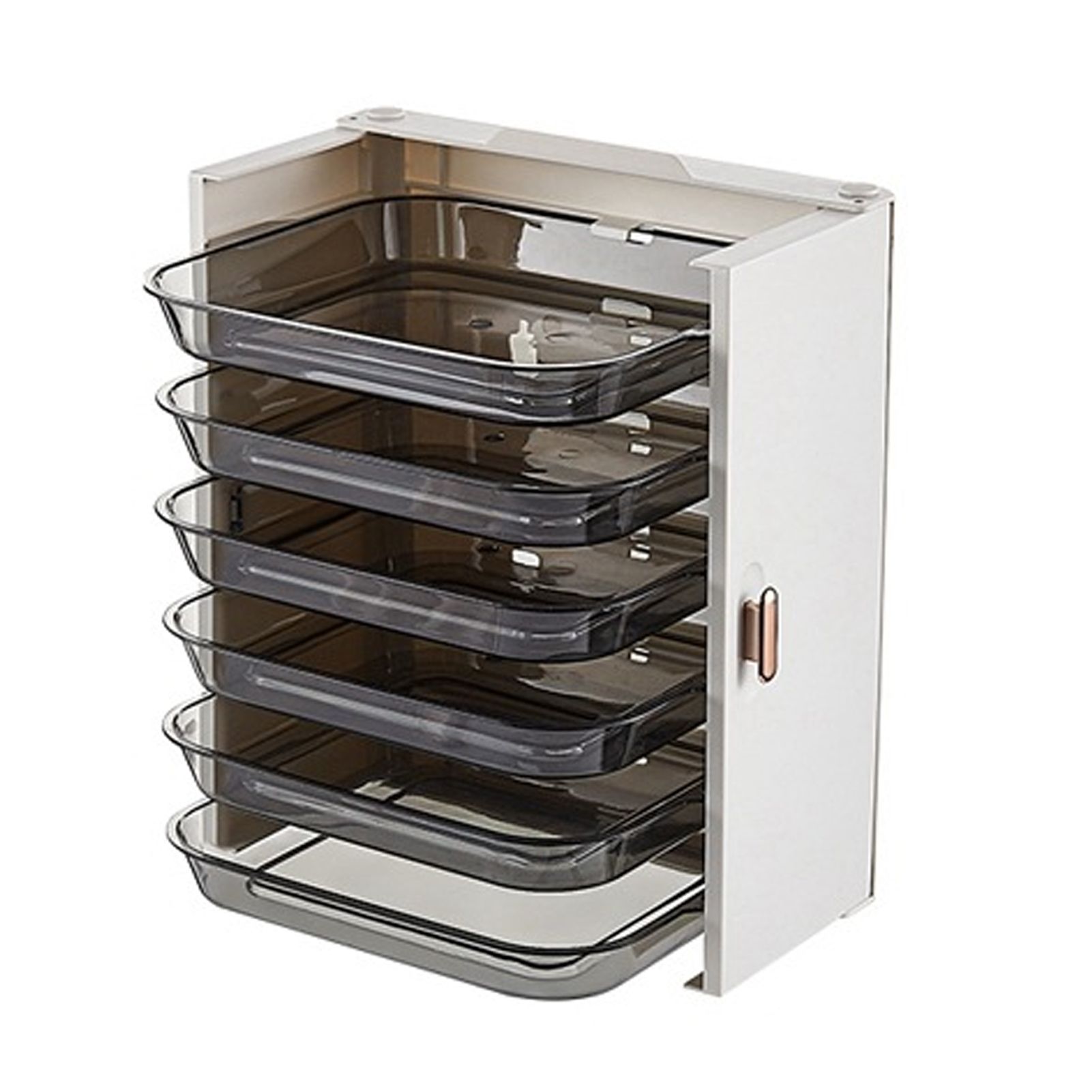 Kitchen Side Dishes Punch Free Foldable PET 6 Layers Wall Mounted Organization Rack Cooking Plates Storage Shelf Pearl White - Image 1