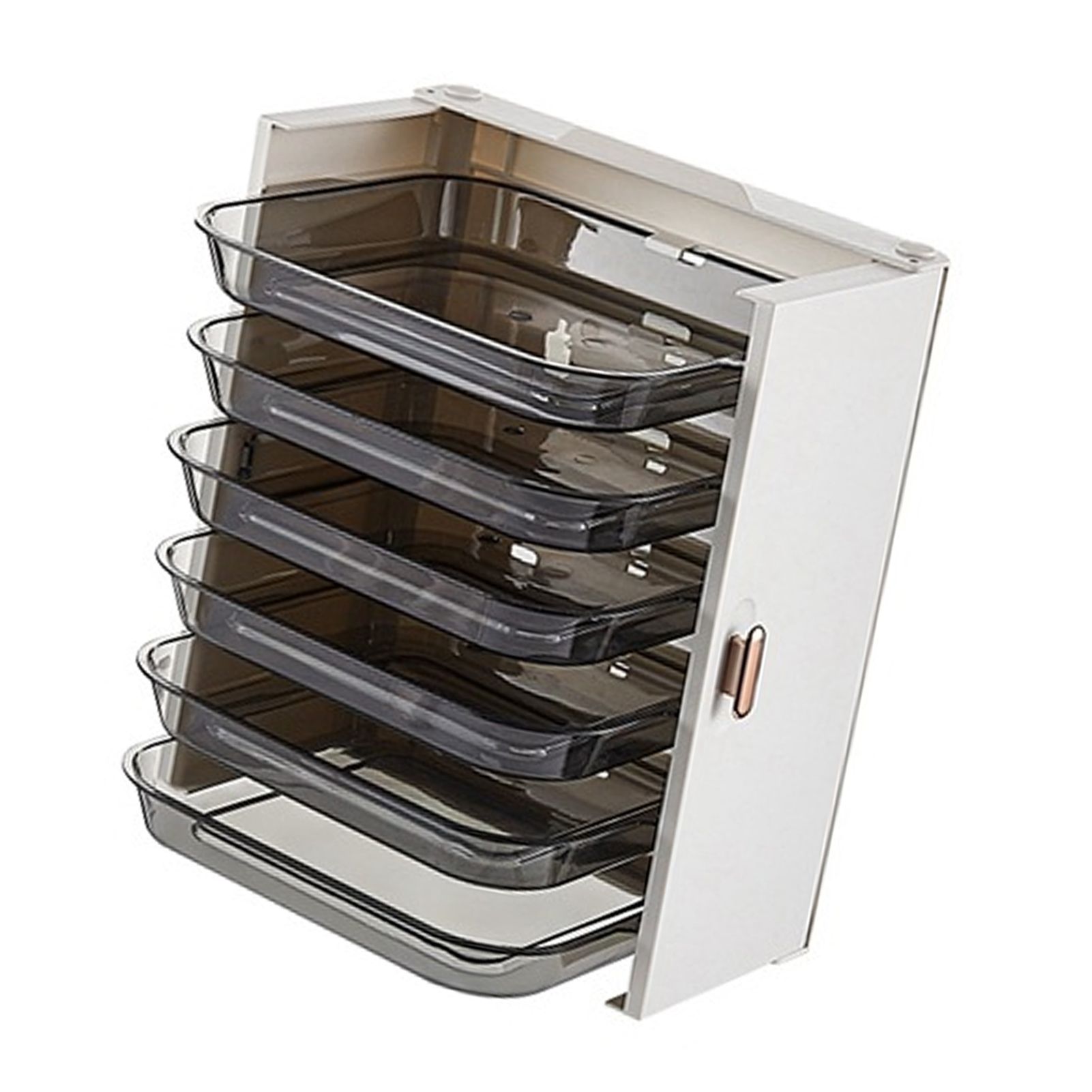 Kitchen Side Dishes Punch Free Foldable PET 6 Layers Wall Mounted Organization Rack Cooking Plates Storage Shelf Pearl White - Image 3