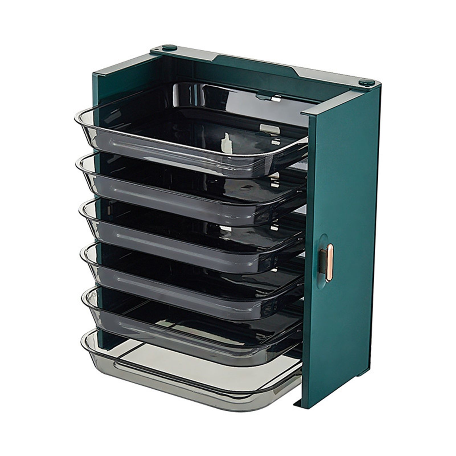 Kitchen Side Dishes Punch Free Foldable PET 6 Layers Wall Mounted Organization Rack Cooking Plates Storage Shelf Light Luxury Green - Image 1