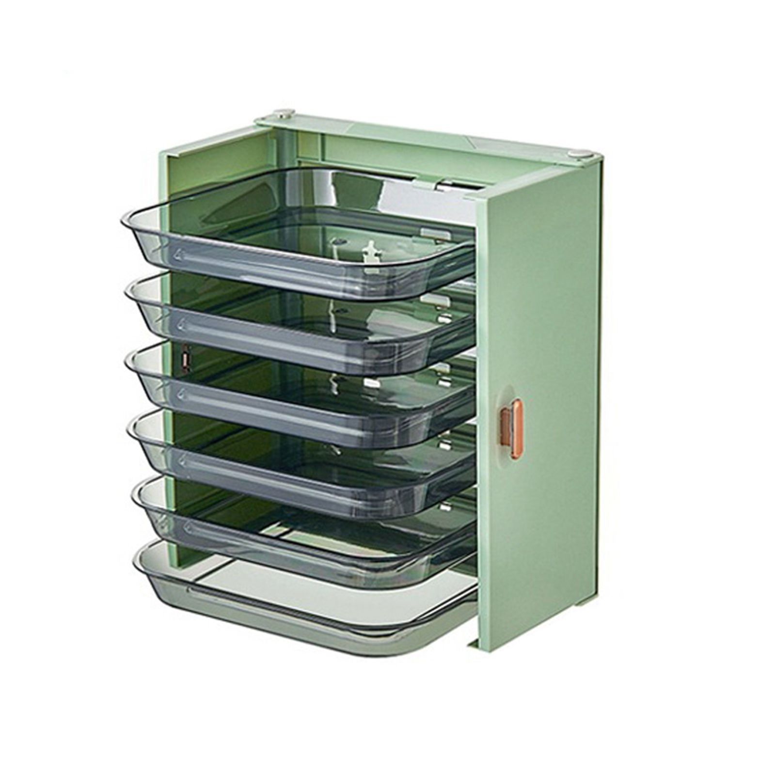 Kitchen Side Dishes Punch Free Foldable PET 6 Layers Wall Mounted Organization Rack Cooking Plates Storage Shelf Light Shirt Green - Image 1