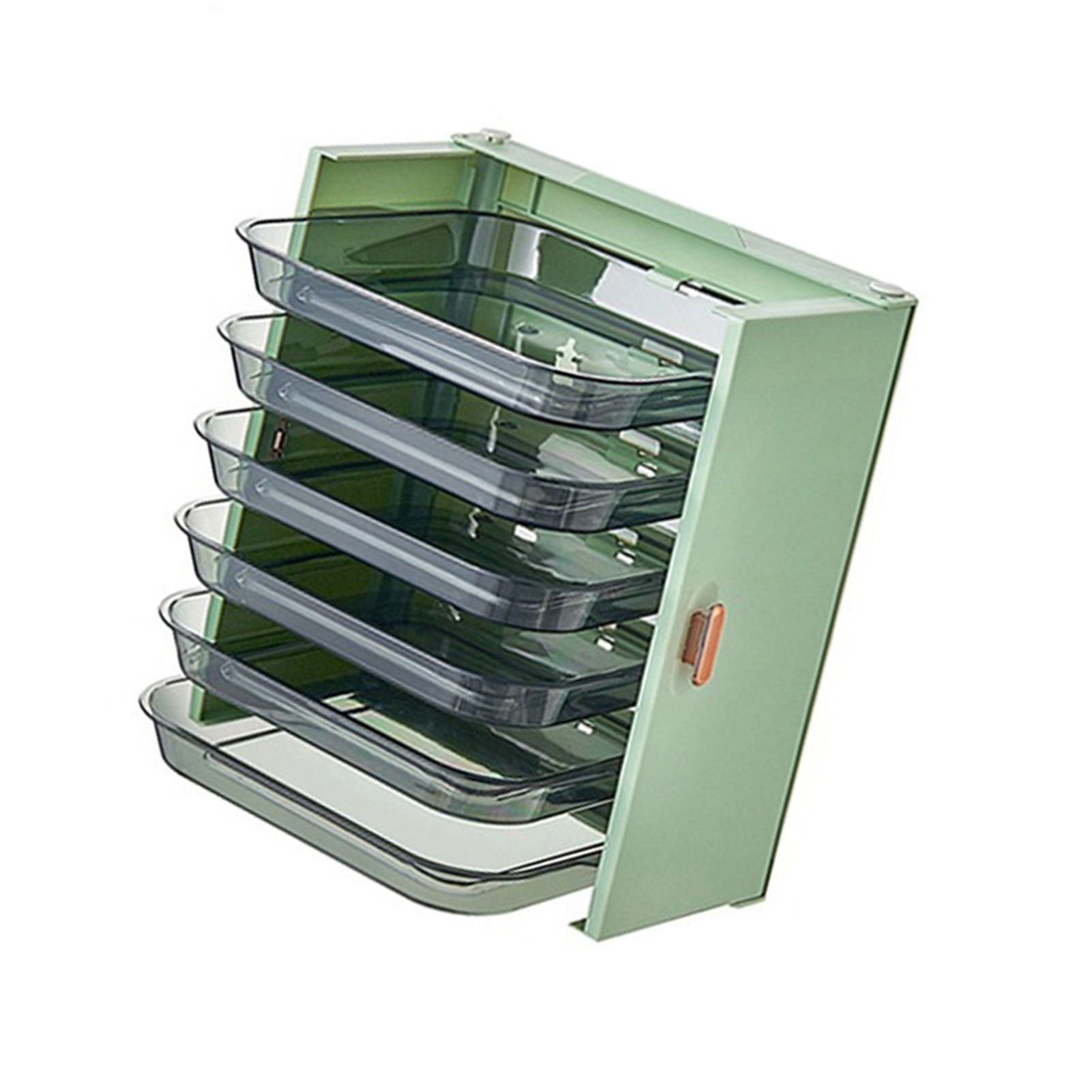 Kitchen Side Dishes Punch Free Foldable PET 6 Layers Wall Mounted Organization Rack Cooking Plates Storage Shelf Light Shirt Green - Image 2
