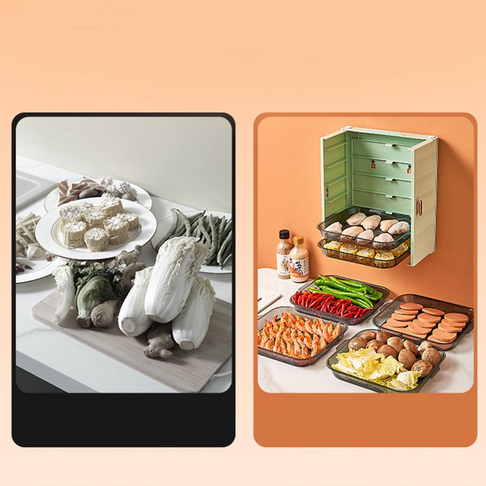 Kitchen Side Dishes Punch Free Foldable PET 6 Layers Wall Mounted Organization Rack Cooking Plates Storage Shelf Light Shirt Green - Image 5