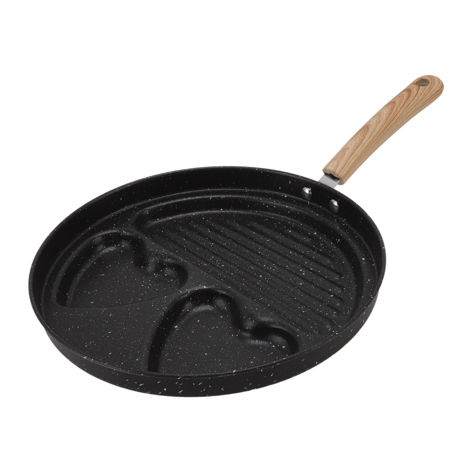 Egg Steak Divided Frying Pan 3 in 1 Multifunctional Prevent Stick Egg Beef Steak Cooker Pan for Home - Image 2