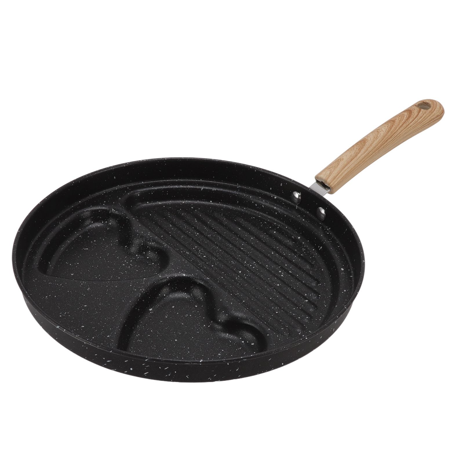 Egg Steak Divided Frying Pan 3 in 1 Multifunctional Prevent Stick Egg Beef Steak Cooker Pan for Home - Image 3