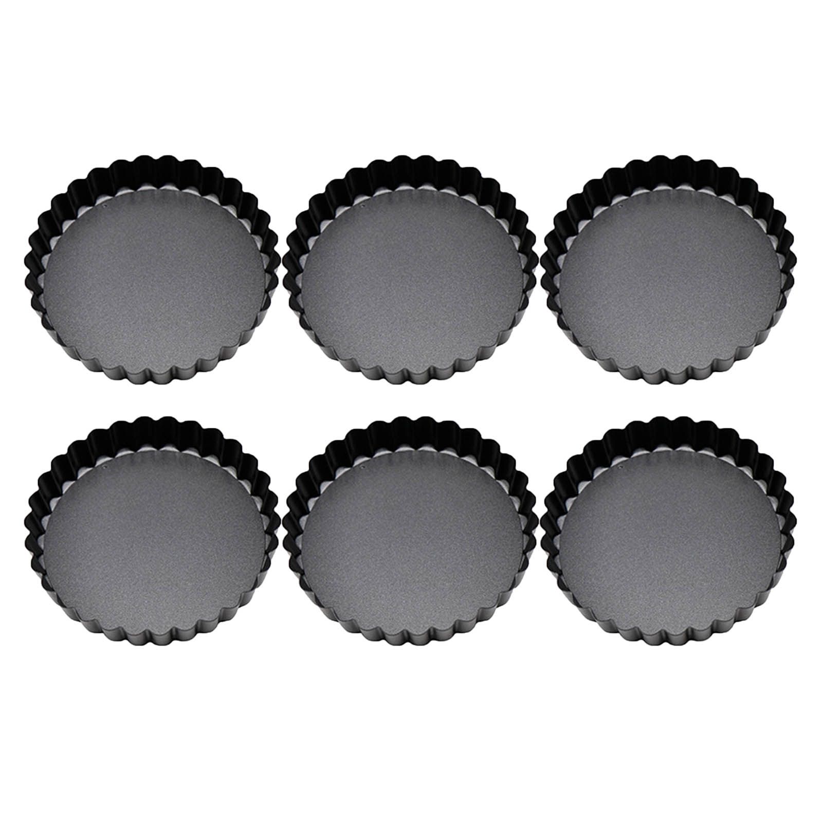6 Pcs Mini Cake Mould with Removable Bottom 3 Inch Egg Tart Mould Muffin Pans Black Round for Dessert Baking Cooking - Image 1