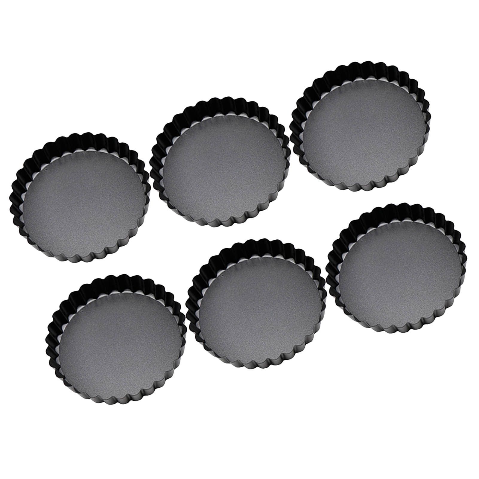 6 Pcs Mini Cake Mould with Removable Bottom 3 Inch Egg Tart Mould Muffin Pans Black Round for Dessert Baking Cooking - Image 2