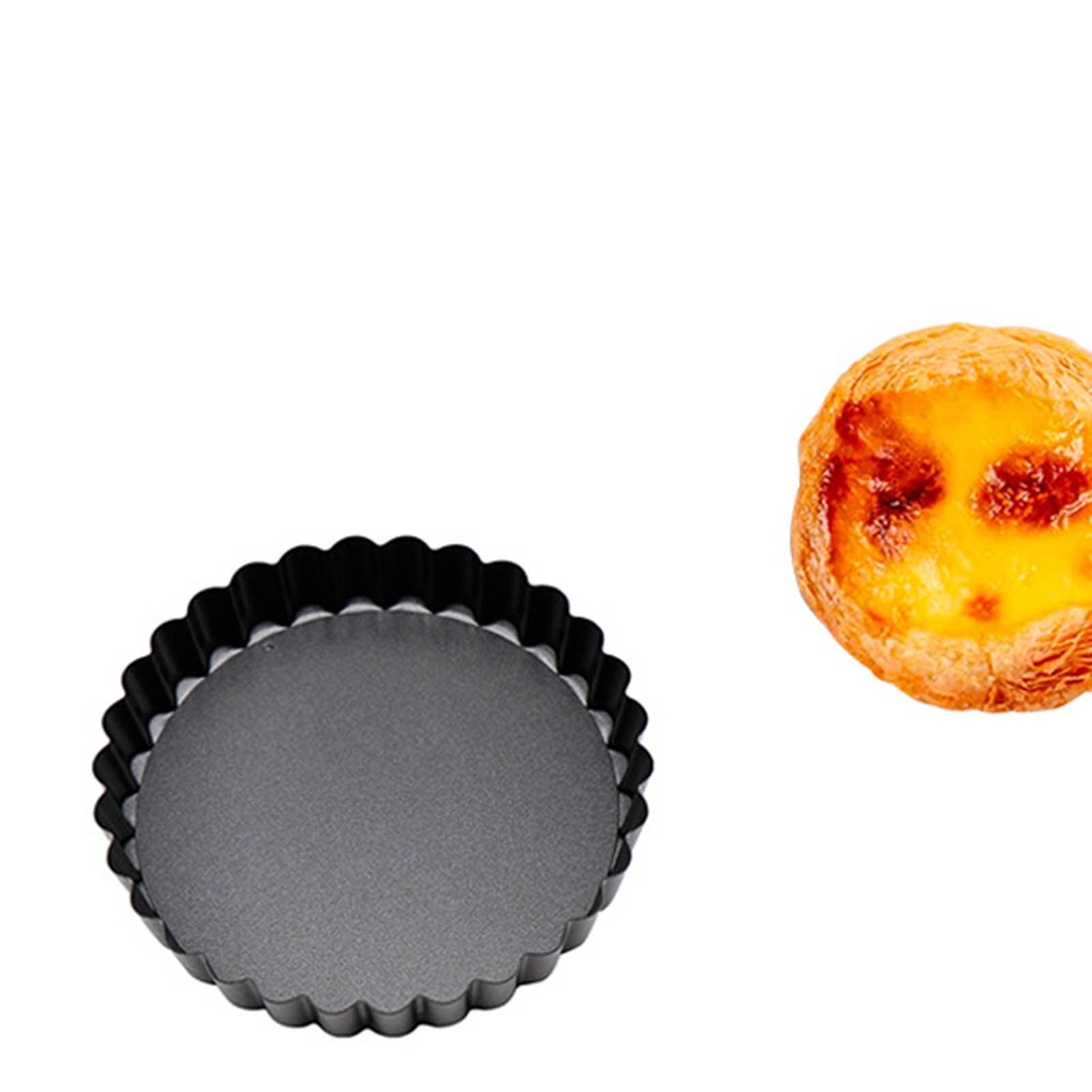 6 Pcs Mini Cake Mould with Removable Bottom 3 Inch Egg Tart Mould Muffin Pans Black Round for Dessert Baking Cooking - Image 5