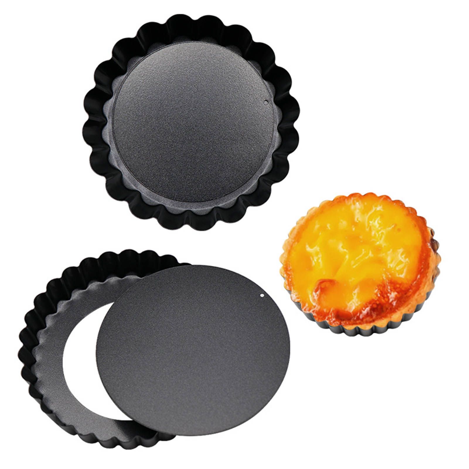 6 Pcs Mini Cake Mould with Removable Bottom 3 Inch Egg Tart Mould Muffin Pans Black Round for Dessert Baking Cooking - Image 6