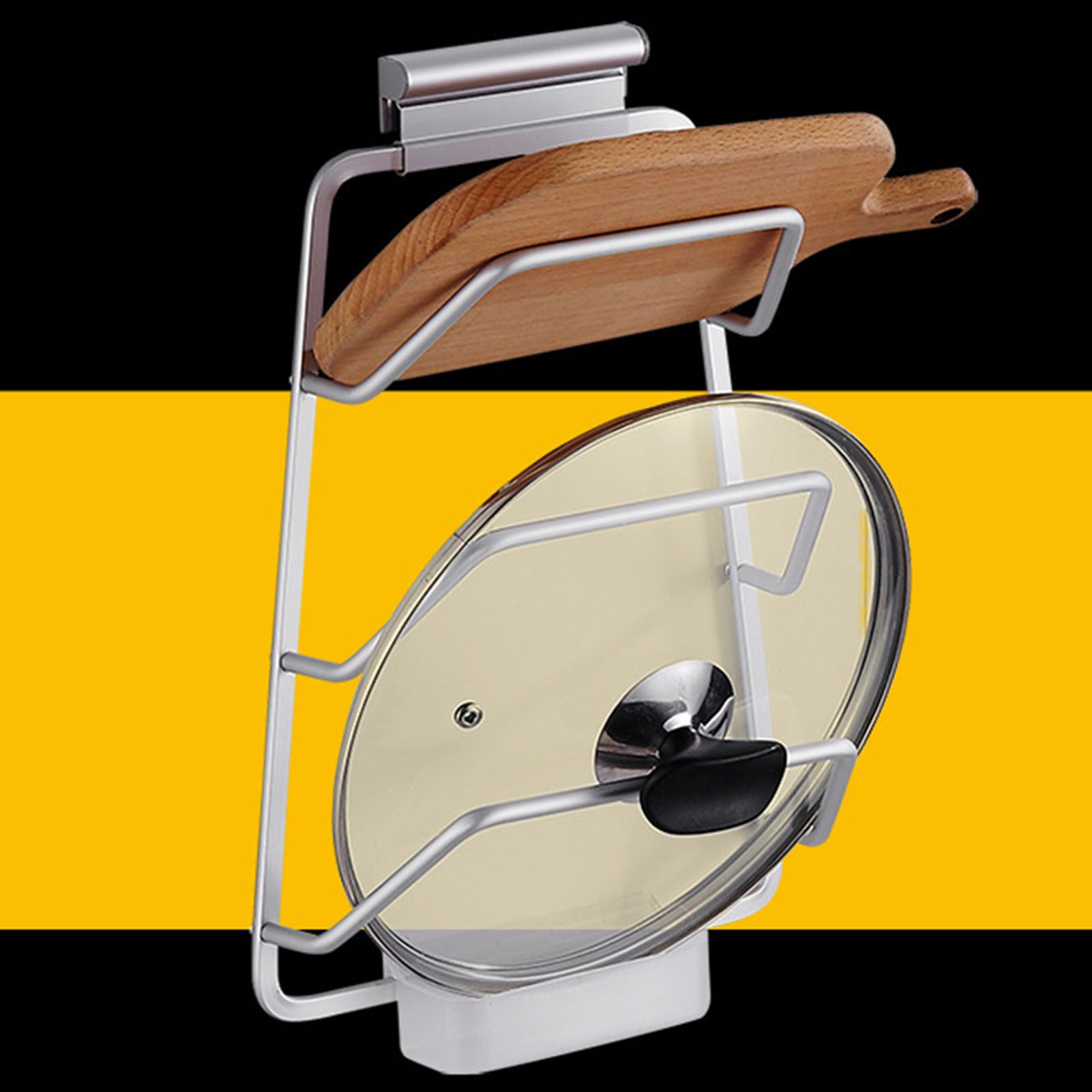 Pot Lid Holder Drilling Free Wall Mounted Space Saving Aluminium Hand Polishing Rustproof for Kitchen 2 Layer - Image 6