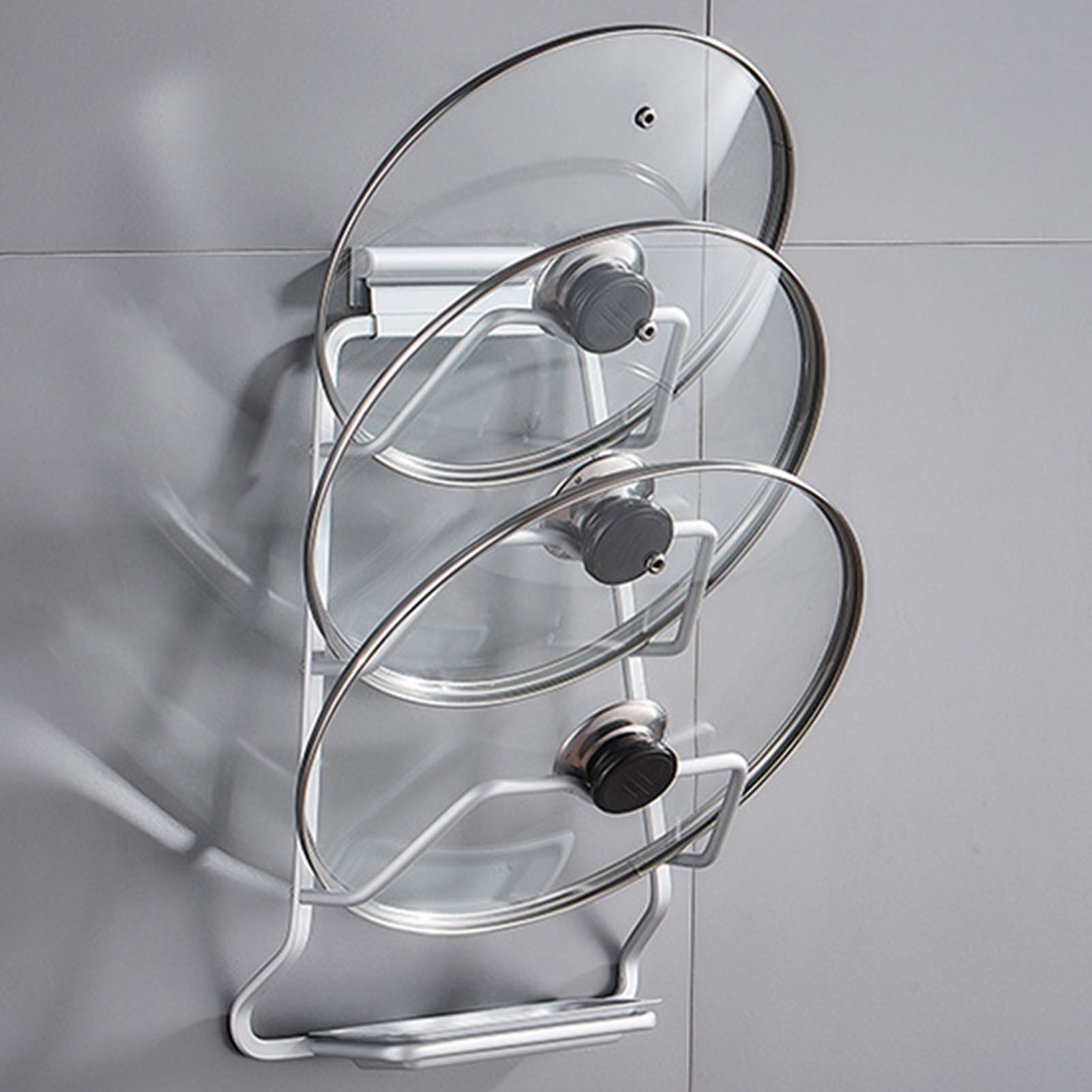 Pot Lid Holder Drilling Free Wall Mounted Space Saving Aluminium Hand Polishing Rustproof for Kitchen 3 Layer - Image 6