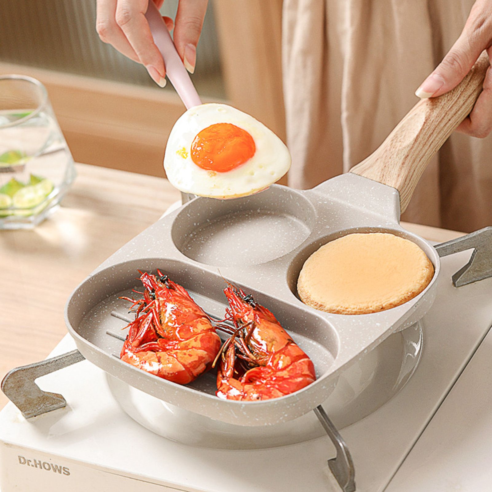 3 in 1 Breakfast Pan Nonstick Aluminum Alloy Labor Saving Pancake Frying Pan for Egg Bacon Gas Stove - Image 6