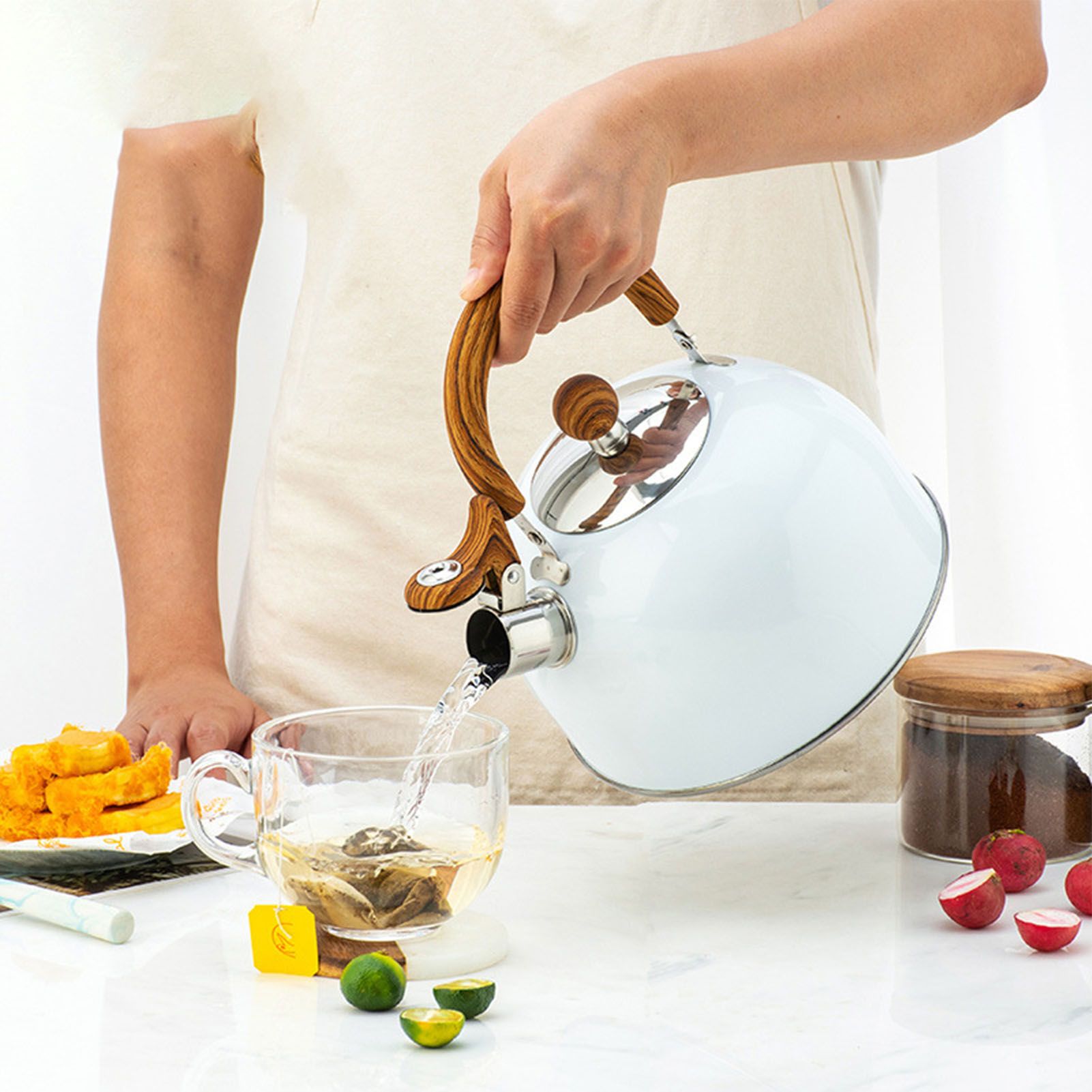 Whistle Kettle Stovetop Stainless Steel Foldable Handle Kitchen Supplies 2.5L White - Image 6