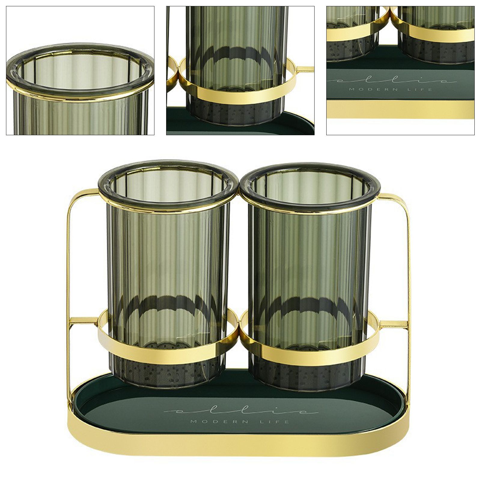 Chopsticks Drying Holder Iron PET Transparent Chopsticks Drying Caddy for Spoons Kitchen Green Gold - Image 2