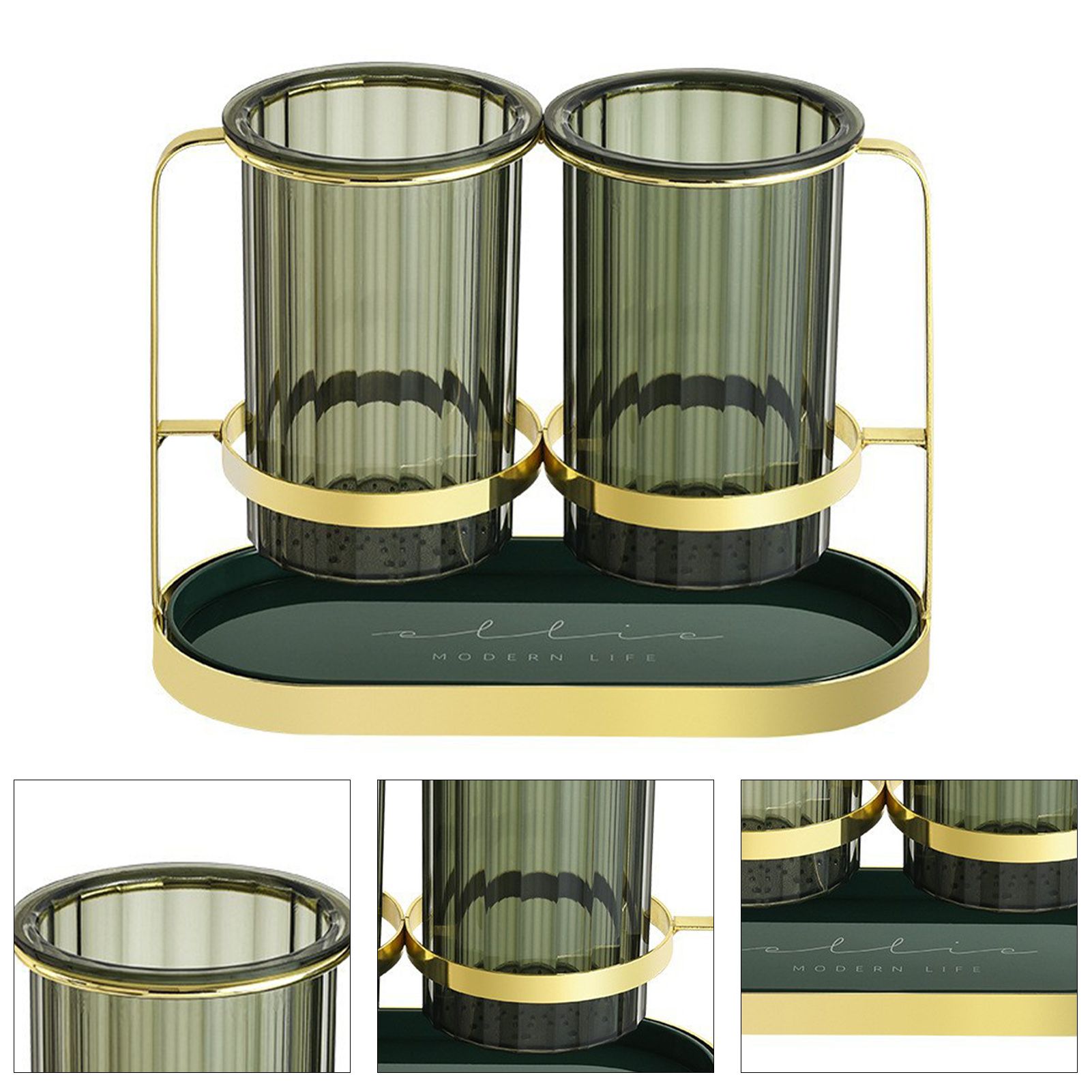 Chopsticks Drying Holder Iron PET Transparent Chopsticks Drying Caddy for Spoons Kitchen Green Gold - Image 3