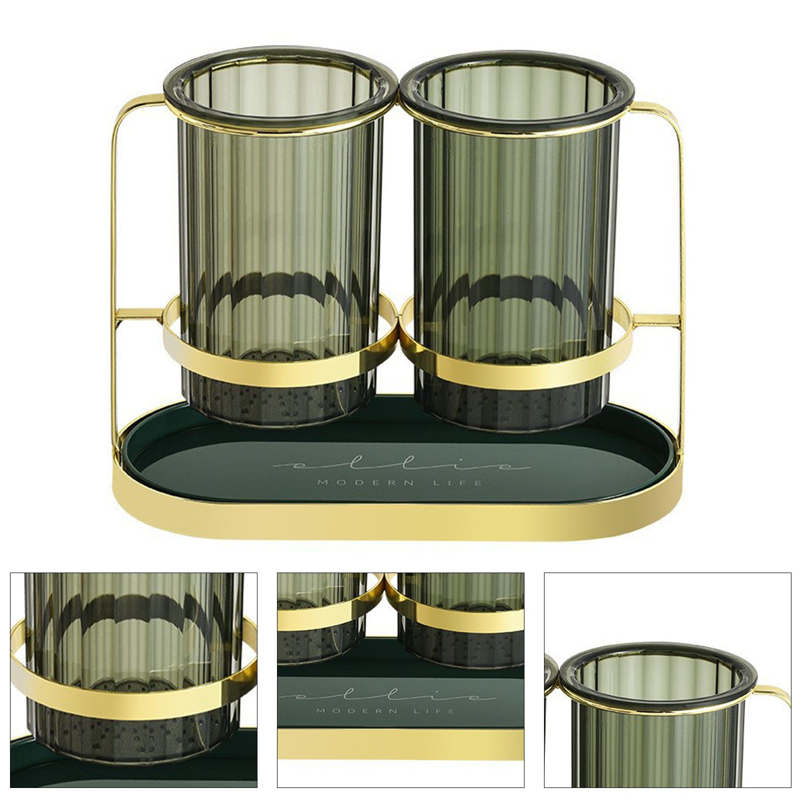 Chopsticks Drying Holder Iron PET Transparent Chopsticks Drying Caddy for Spoons Kitchen Green Gold - Image 4