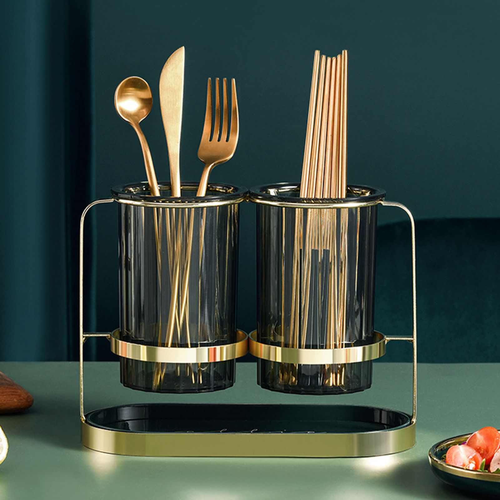 Chopsticks Drying Holder Iron PET Transparent Chopsticks Drying Caddy for Spoons Kitchen Green Gold - Image 5