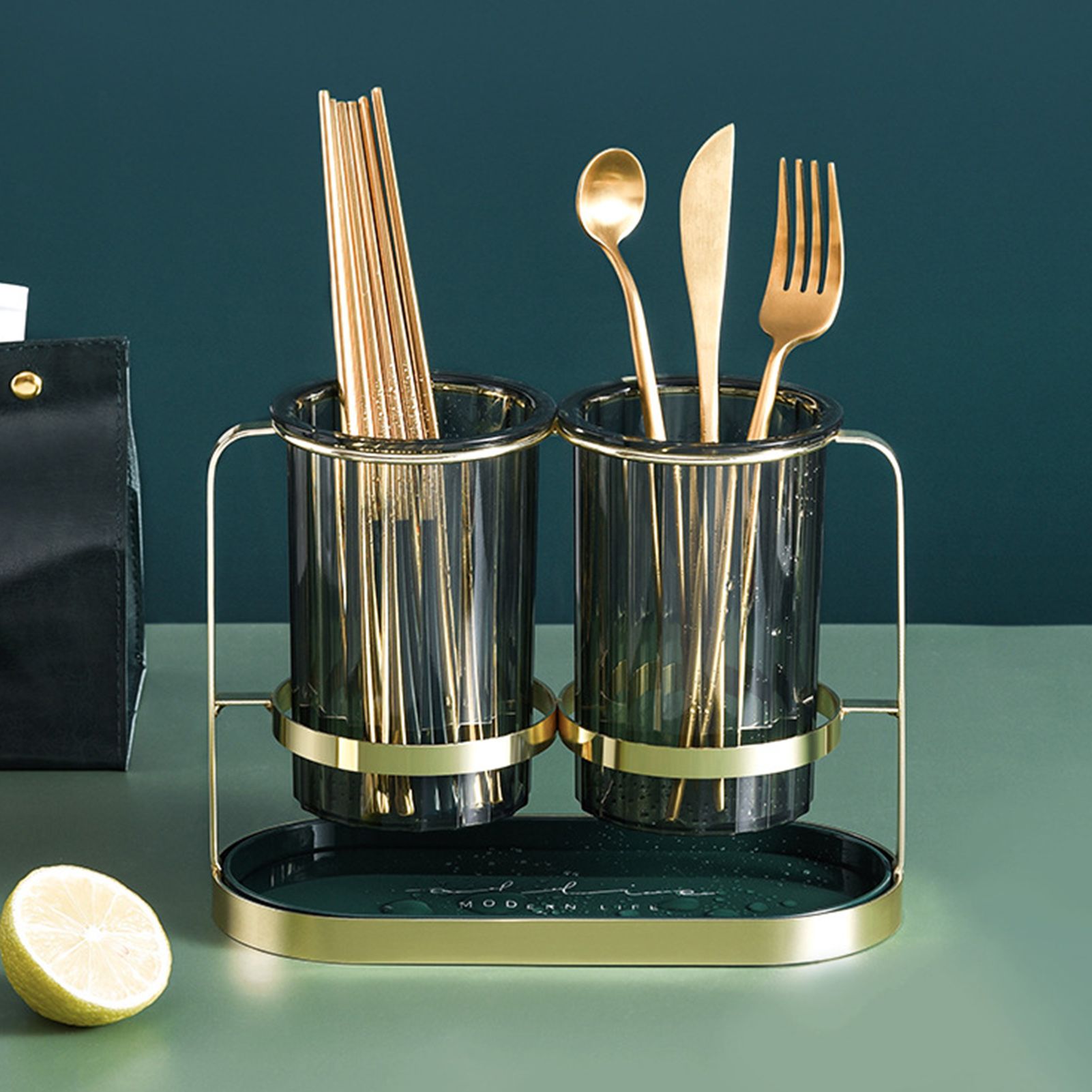Chopsticks Drying Holder Iron PET Transparent Chopsticks Drying Caddy for Spoons Kitchen Green Gold - Image 6