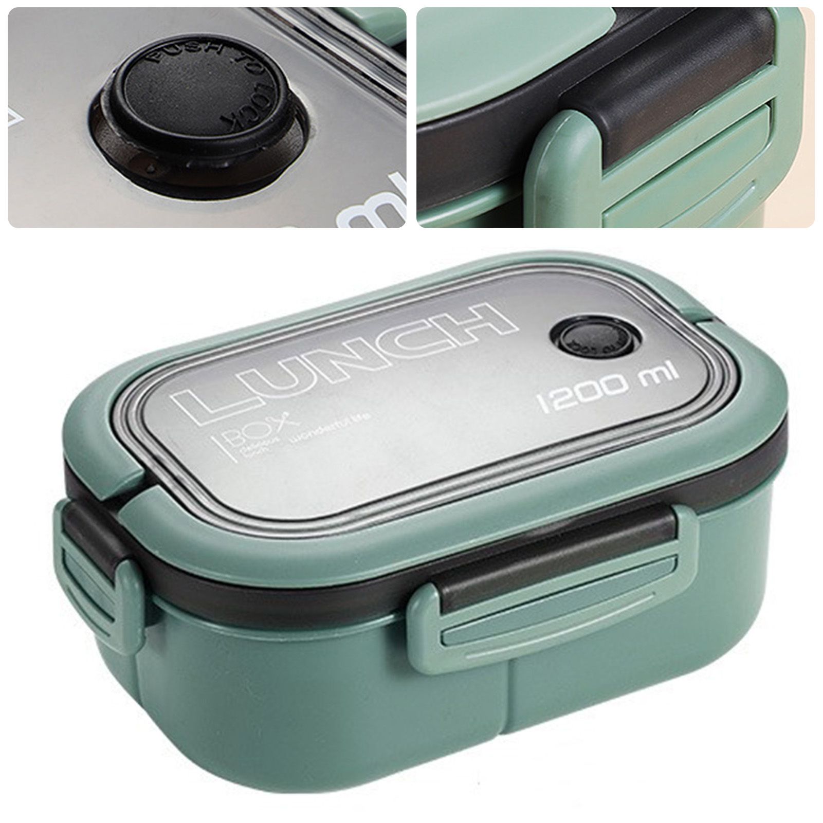 1200ml Bento Lunch Box Double Layer Insulation Lunch Box Container with Fork Spoon for Students Office Workers Green - Image 2