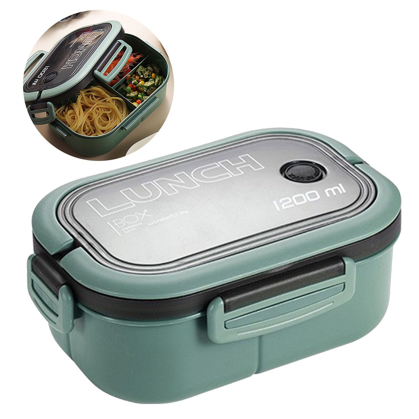 1200ml Bento Lunch Box Double Layer Insulation Lunch Box Container with Fork Spoon for Students Office Workers Green - Image 4