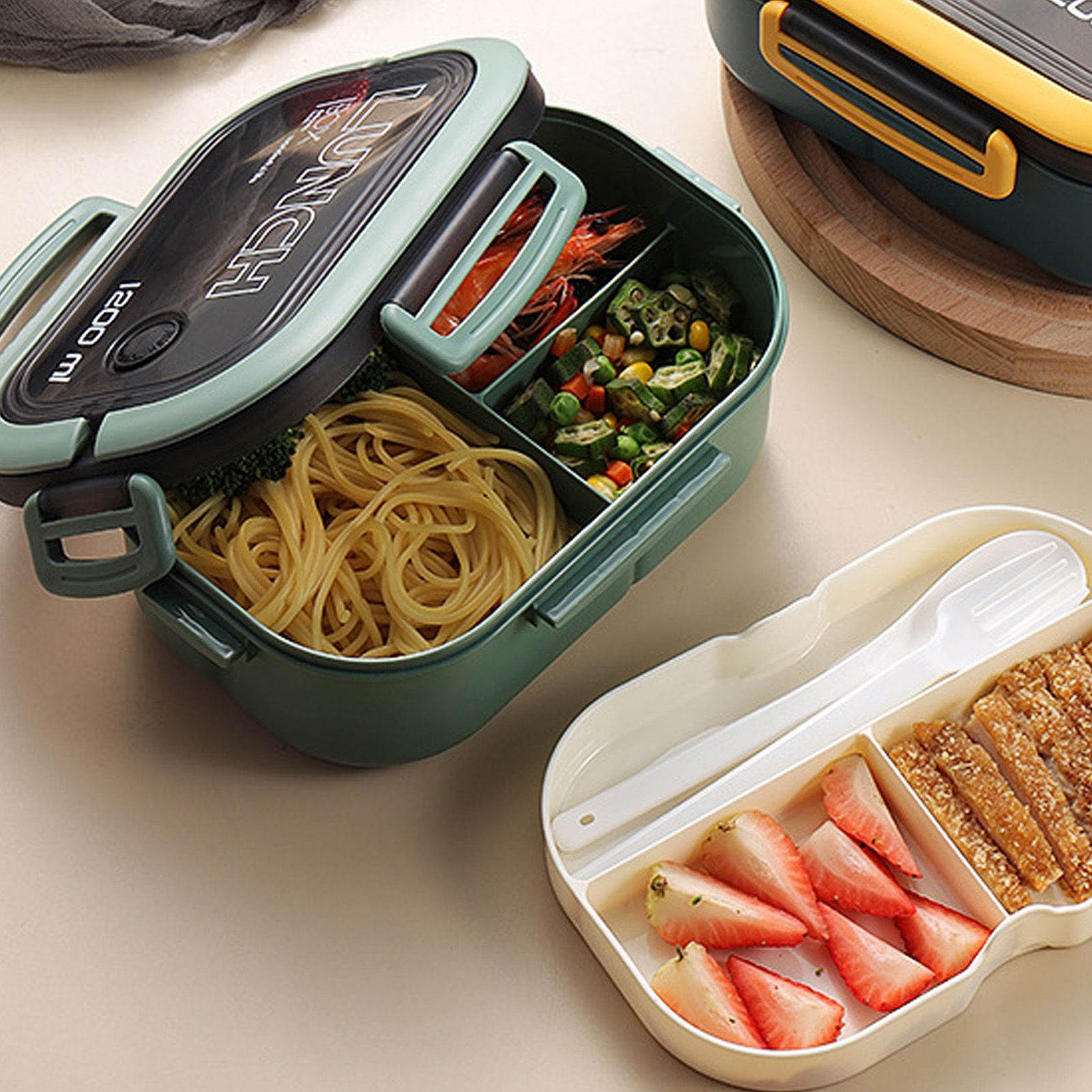 1200ml Bento Lunch Box Double Layer Insulation Lunch Box Container with Fork Spoon for Students Office Workers Green - Image 6