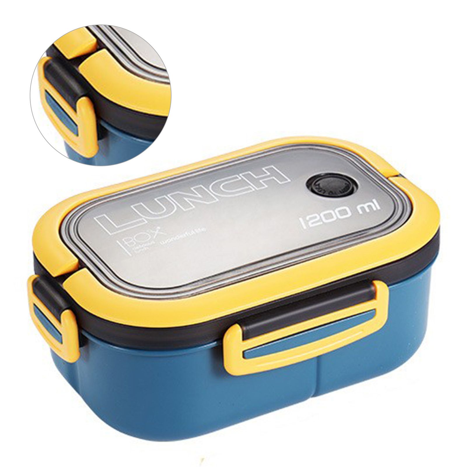 1200ml Bento Lunch Box Double Layer Insulation Lunch Box Container with Fork Spoon for Students Office Workers Blue - Image 2