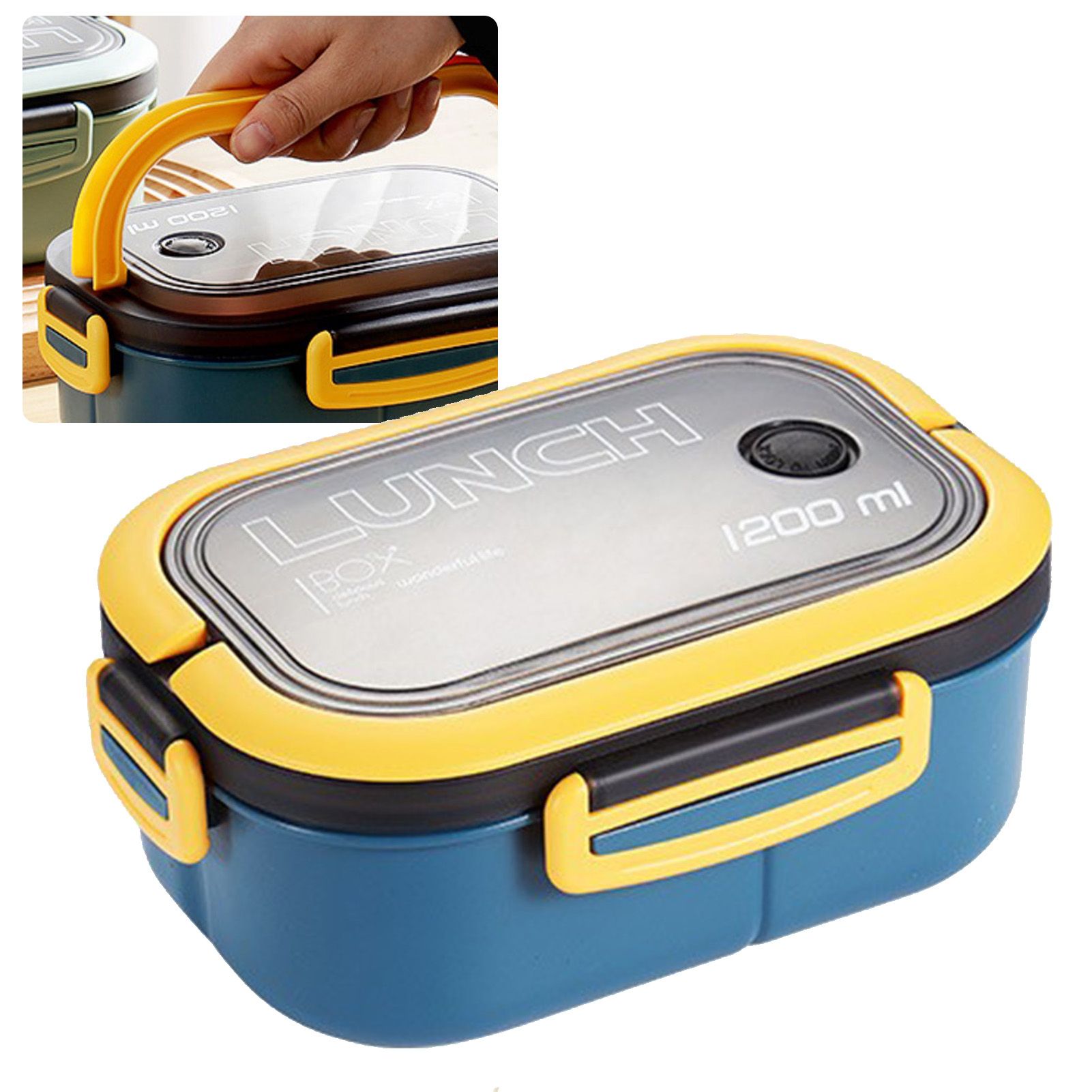1200ml Bento Lunch Box Double Layer Insulation Lunch Box Container with Fork Spoon for Students Office Workers Blue - Image 4