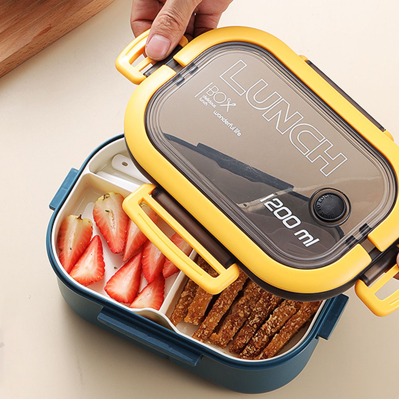 1200ml Bento Lunch Box Double Layer Insulation Lunch Box Container with Fork Spoon for Students Office Workers Blue - Image 5