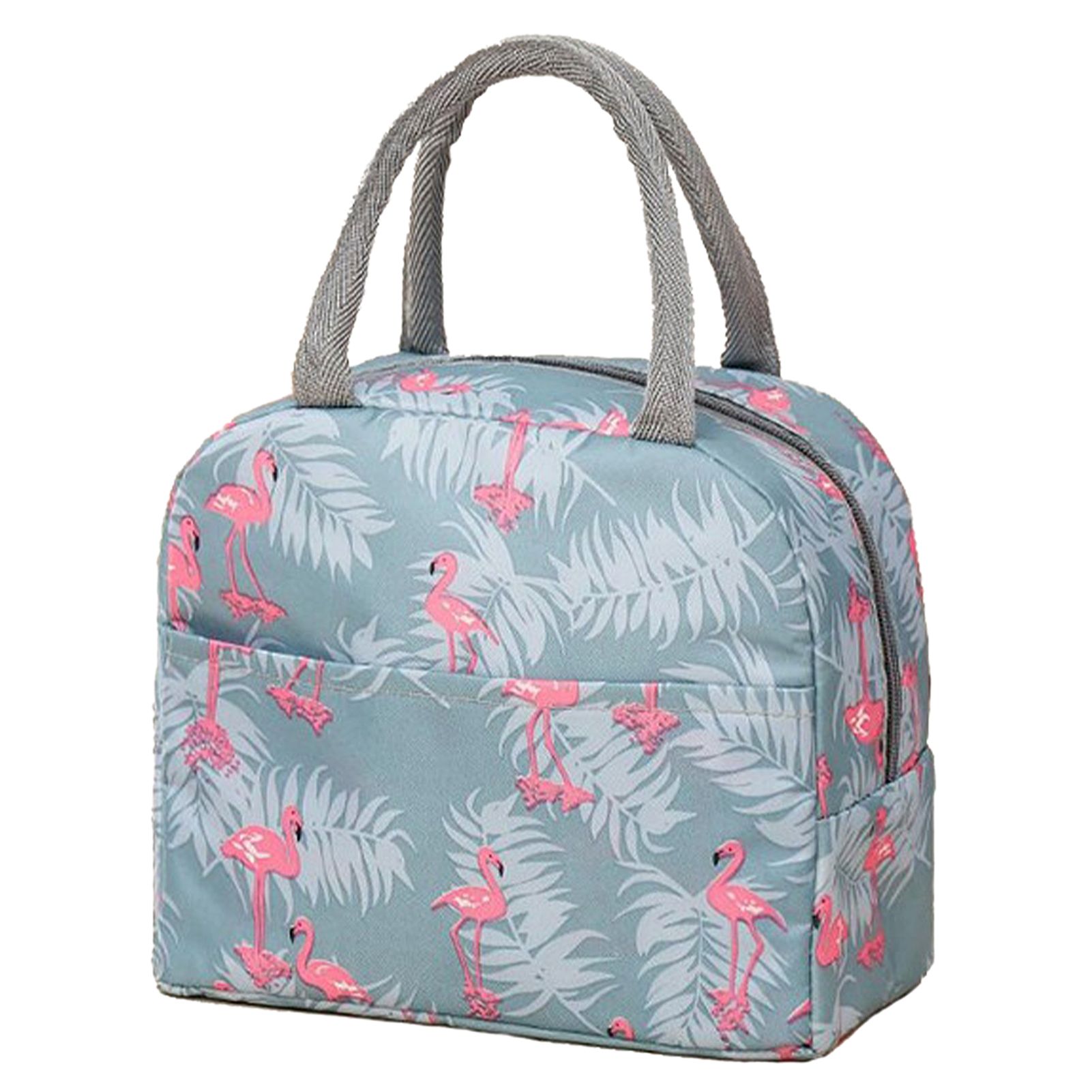 Insulated Lunch Bag Large Capacity Flamingo Pattern Portable Thickened Zipper Lunch Bag for School Work Gray Flamingo - Image 1