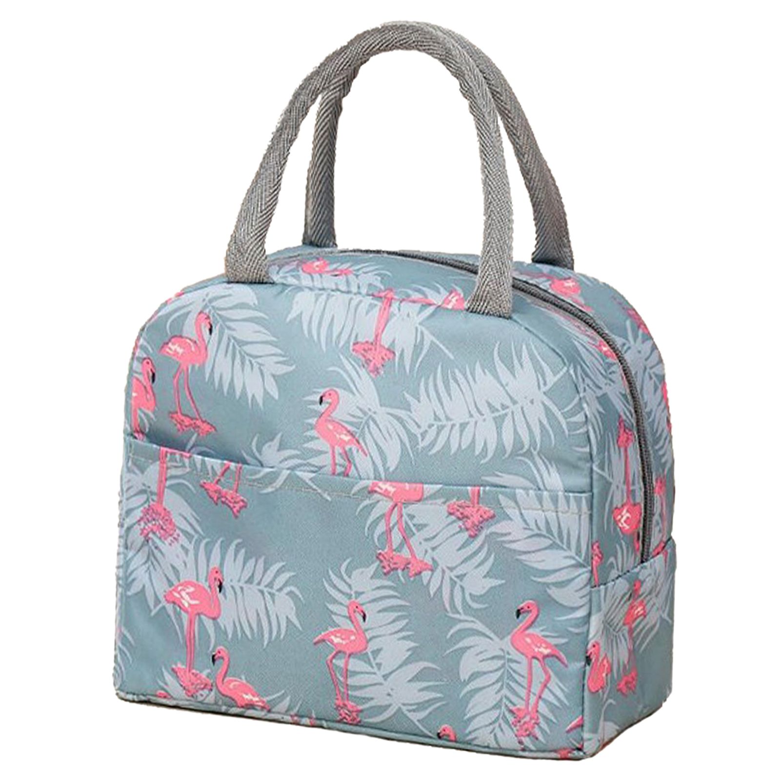 Insulated Lunch Bag Large Capacity Flamingo Pattern Portable Thickened Zipper Lunch Bag for School Work Gray Flamingo - Image 3