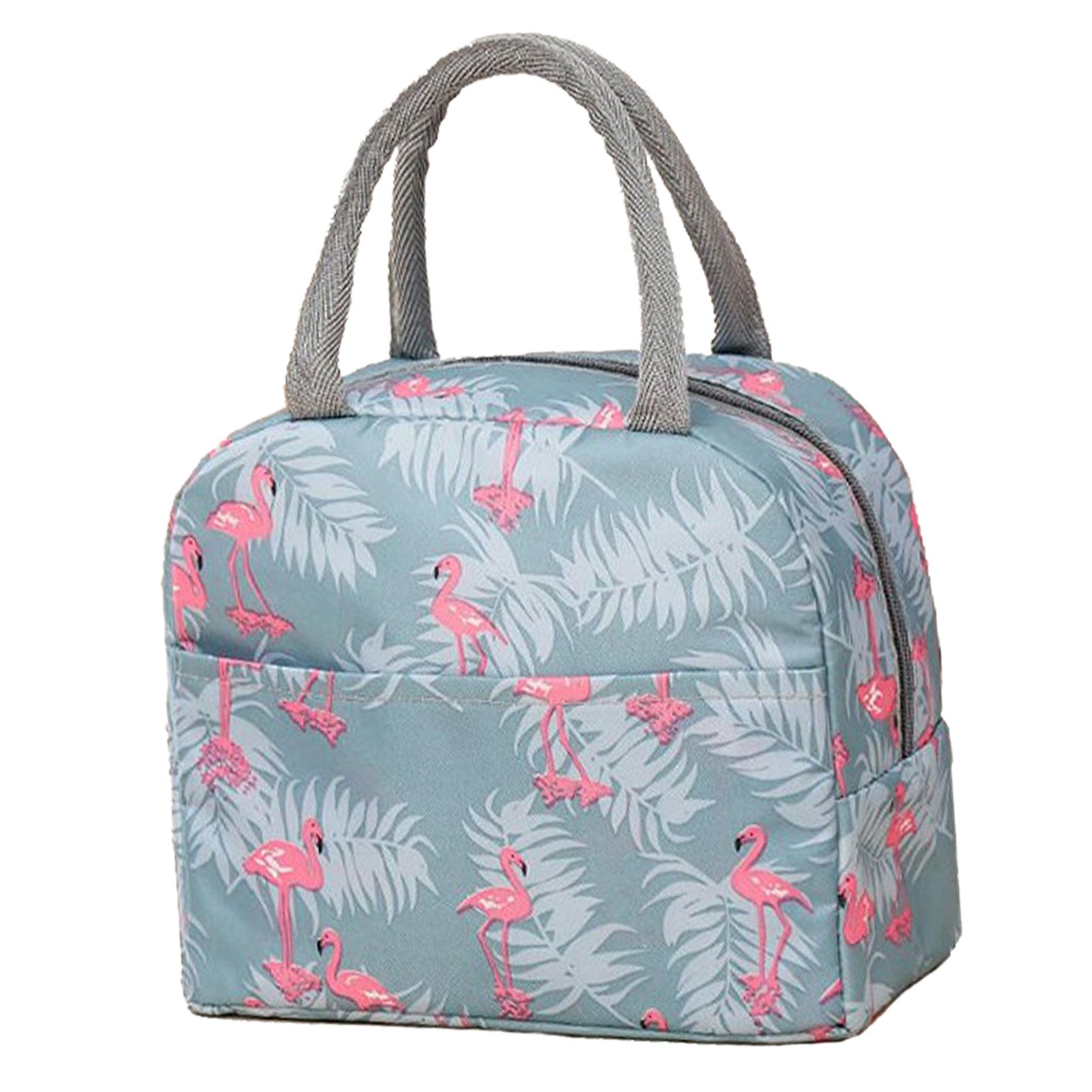 Insulated Lunch Bag Large Capacity Flamingo Pattern Portable Thickened Zipper Lunch Bag for School Work Gray Flamingo - Image 4