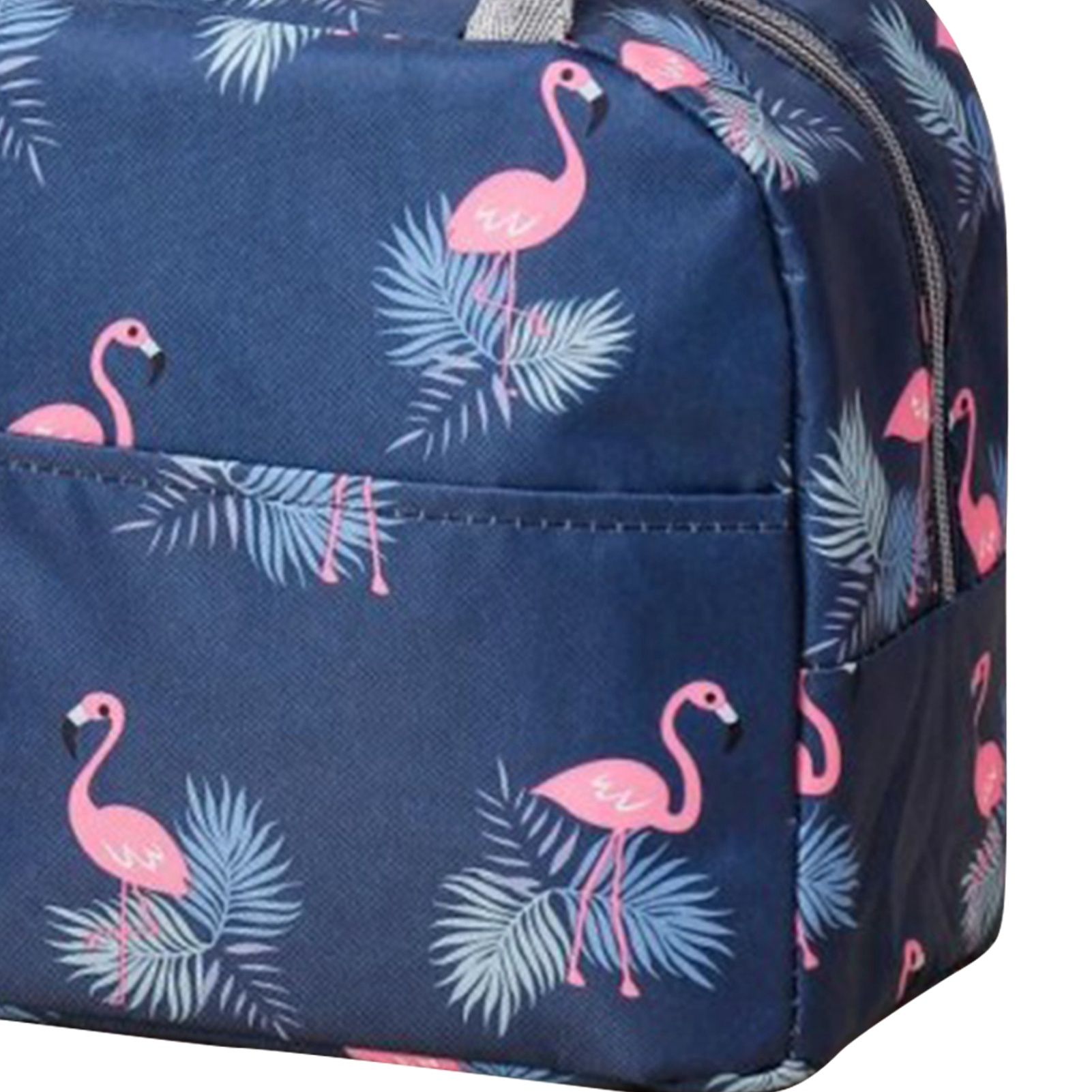 Insulated Lunch Bag Large Capacity Flamingo Pattern Portable Thickened Zipper Lunch Bag for School Work Navy Blue Flamingo - Image 7