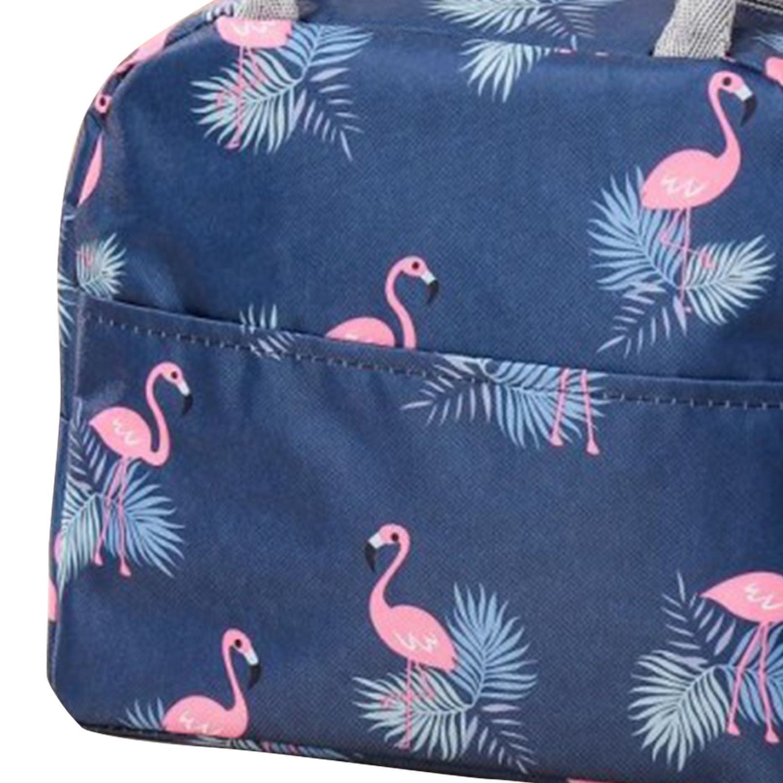 Insulated Lunch Bag Large Capacity Flamingo Pattern Portable Thickened Zipper Lunch Bag for School Work Navy Blue Flamingo - Image 8