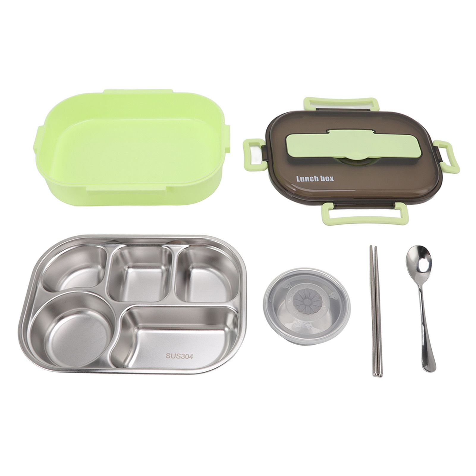 Lunch Container Box Stainless Steel Thermal Lunch Storage Box with Soup Bowl Chopsticks Spoon for Adults Children Green - Image 1