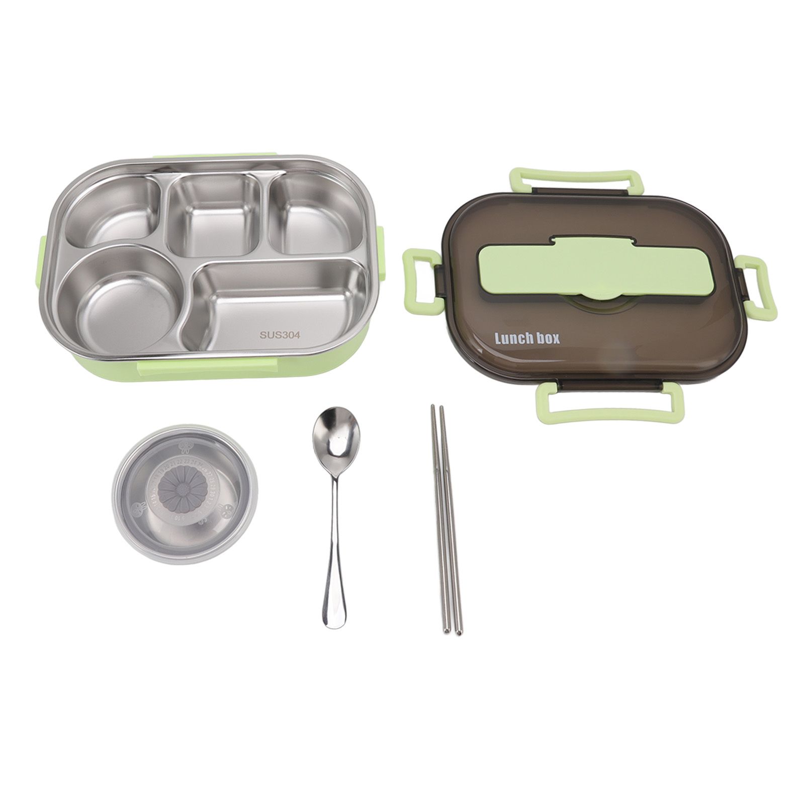 Lunch Container Box Stainless Steel Thermal Lunch Storage Box with Soup Bowl Chopsticks Spoon for Adults Children Green - Image 2