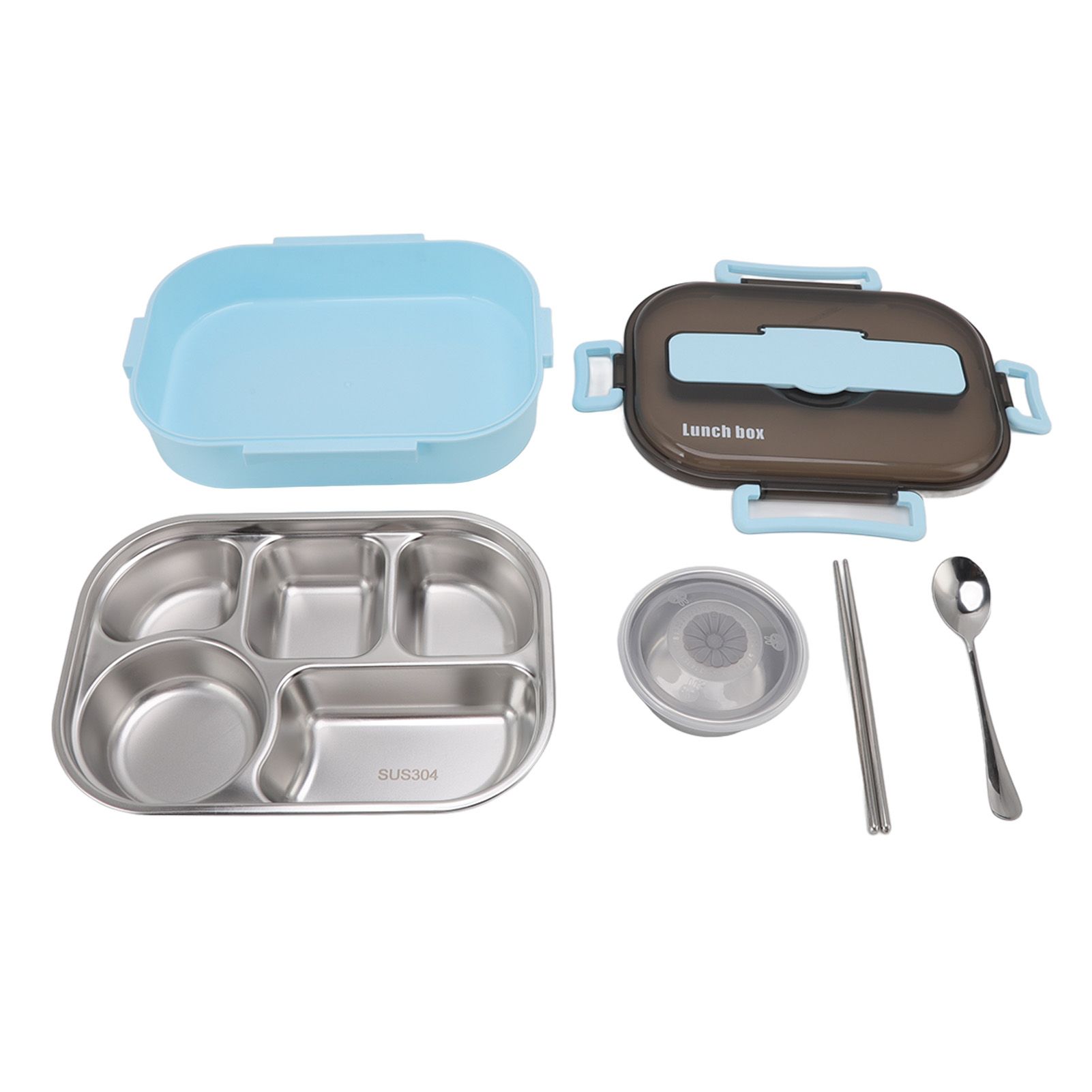 Lunch Container Box Stainless Steel Thermal Lunch Storage Box with Soup Bowl Chopsticks Spoon for Adults Children Blue - Image 1