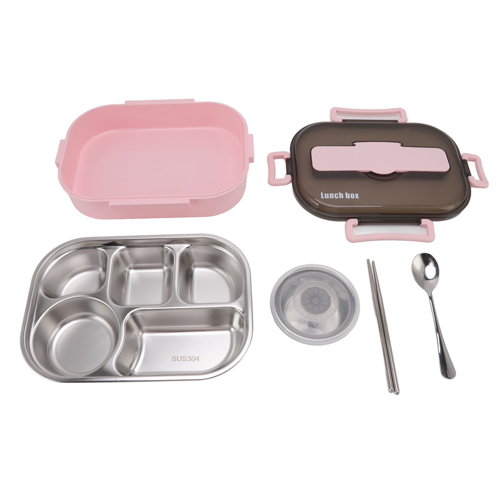 Lunch Container Box Stainless Steel Thermal Lunch Storage Box with Soup Bowl Chopsticks Spoon for Adults Children Pink - Image 1