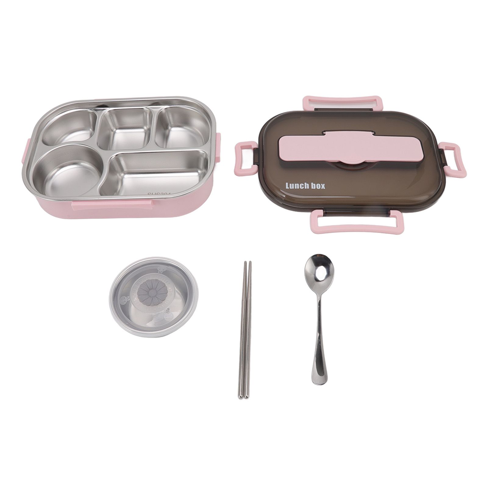 Lunch Container Box Stainless Steel Thermal Lunch Storage Box with Soup Bowl Chopsticks Spoon for Adults Children Pink - Image 2