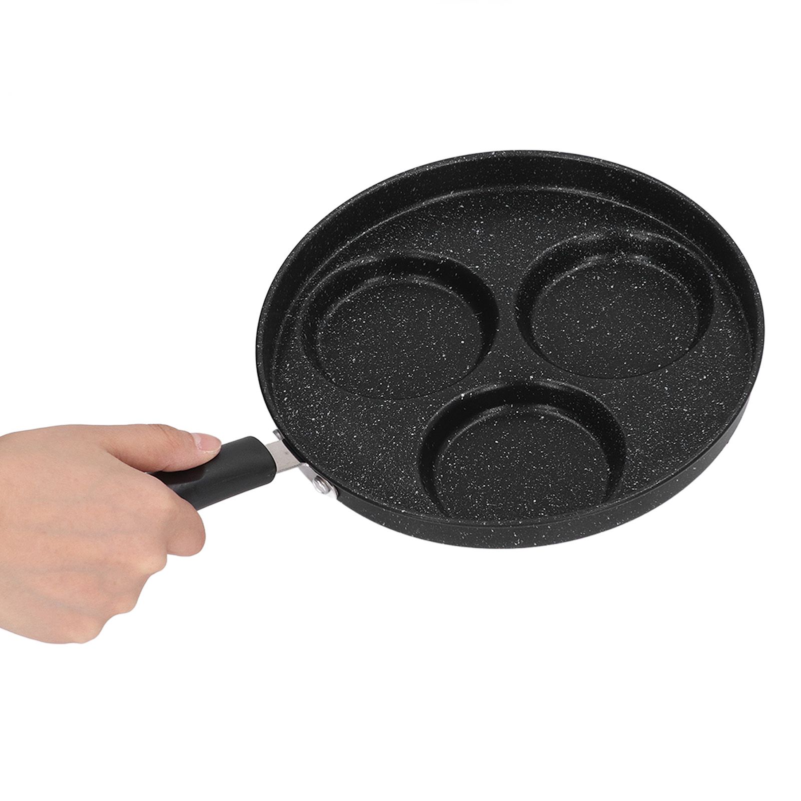 3 Cups Egg Hamburger Pan Metal Iron Heating Evenly Egg Cooker Pan with Comfortable Handle for Omelettes Burgers Pancakes - Image 8