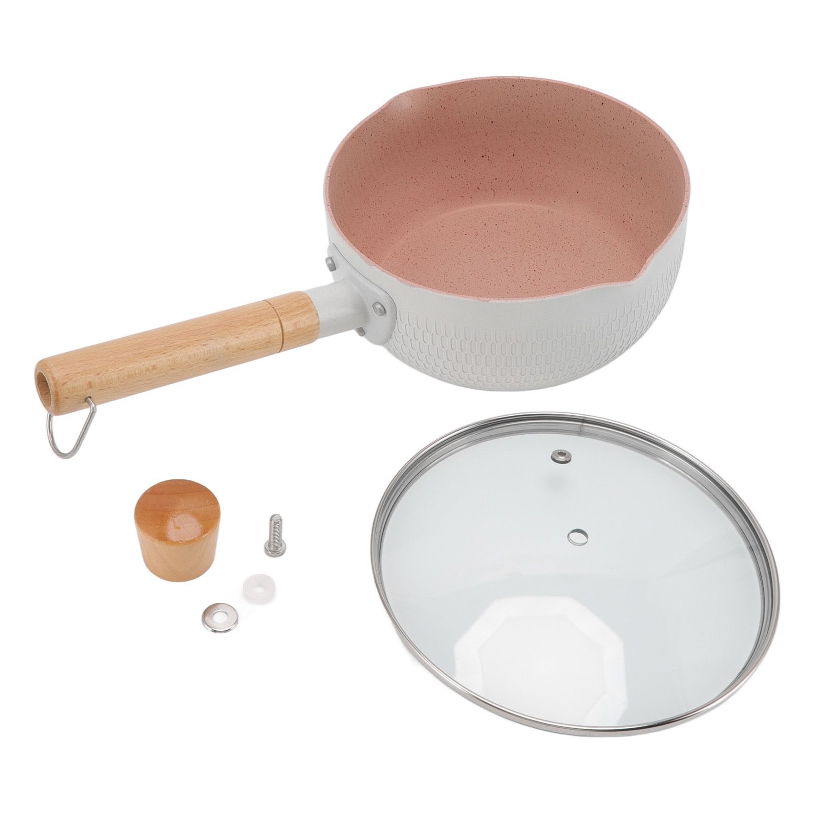 Sauce Pan Stick Proof Aluminum Alloy Multi Functional Milk Pot with Wooden Handle for Induction Gas Stove White - Image 1
