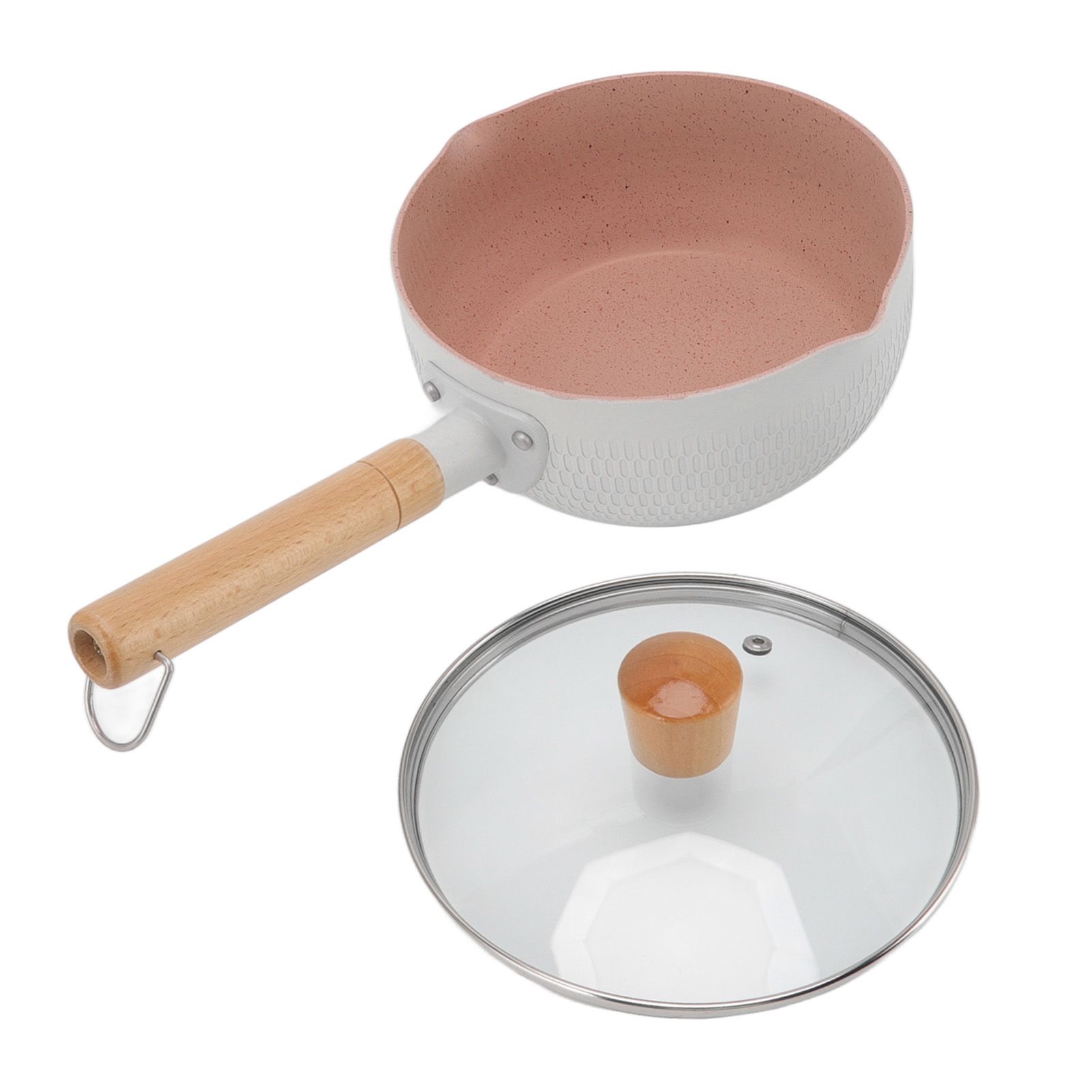 Sauce Pan Stick Proof Aluminum Alloy Multi Functional Milk Pot with Wooden Handle for Induction Gas Stove White - Image 2