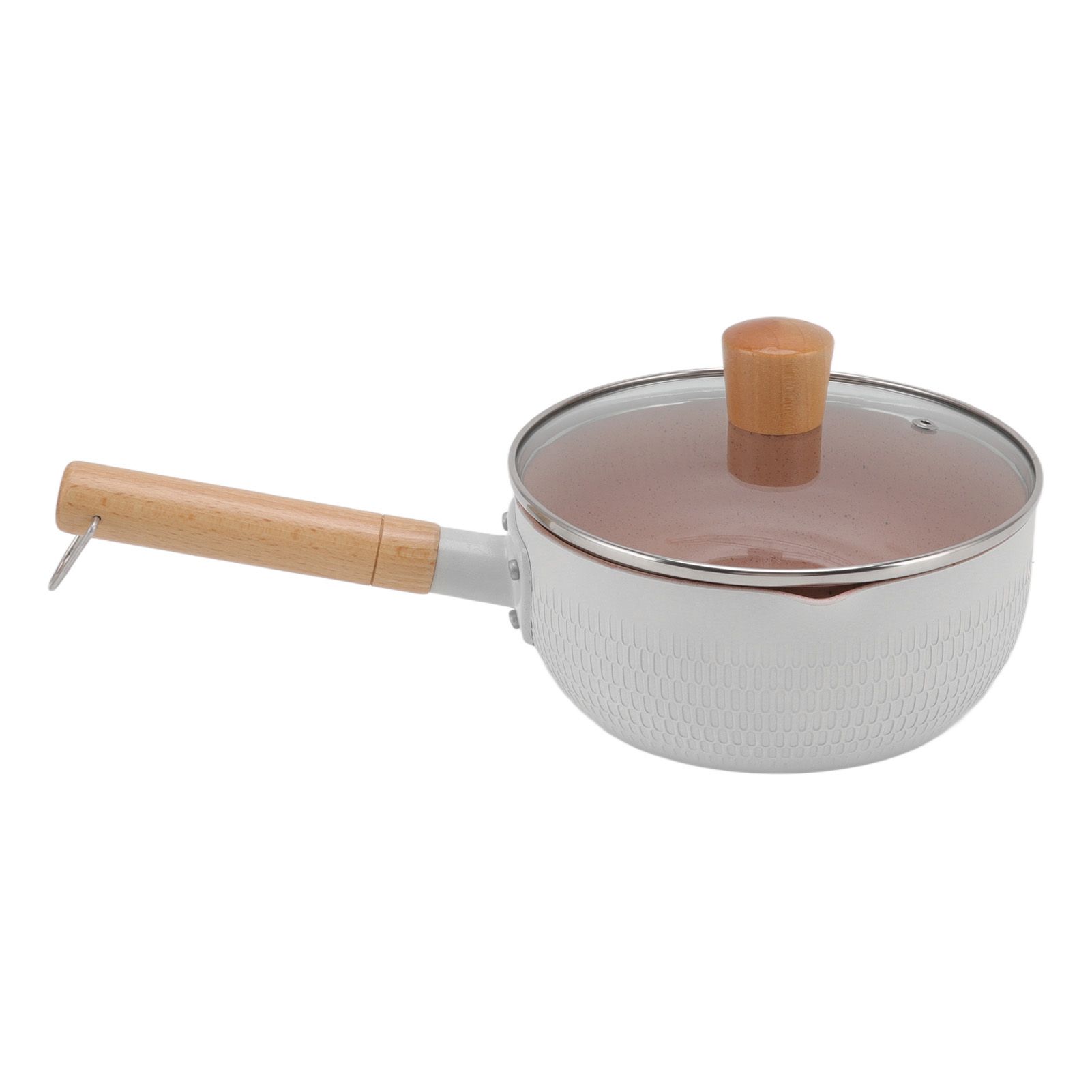 Sauce Pan Stick Proof Aluminum Alloy Multi Functional Milk Pot with Wooden Handle for Induction Gas Stove White - Image 3