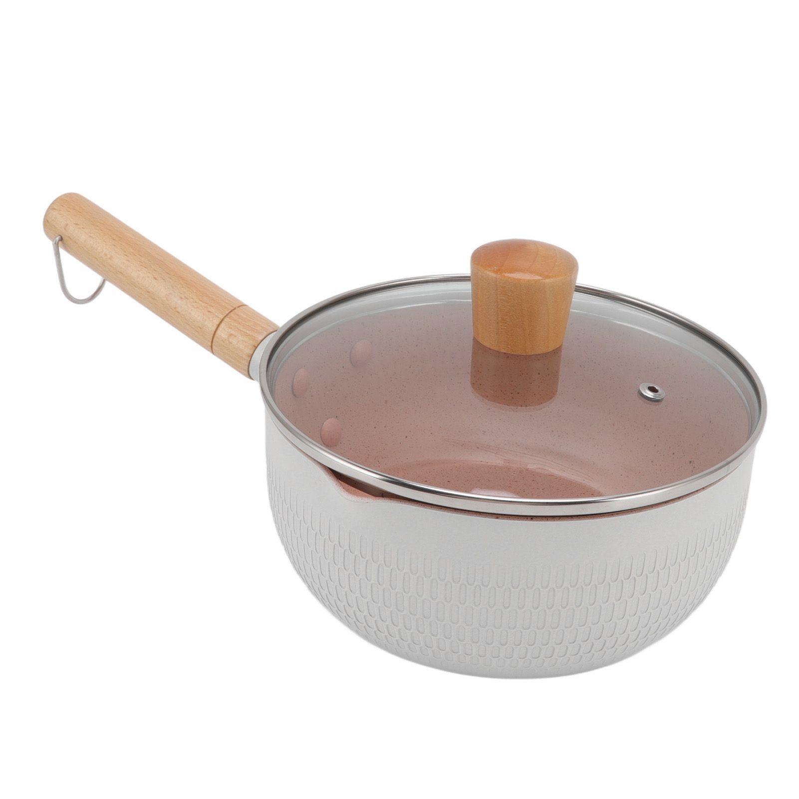 Sauce Pan Stick Proof Aluminum Alloy Multi Functional Milk Pot with Wooden Handle for Induction Gas Stove White - Image 4