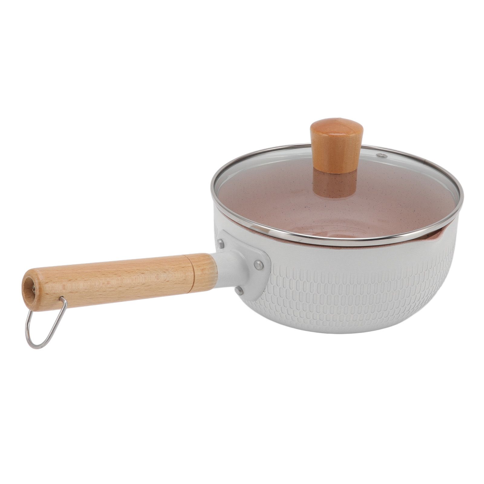 Sauce Pan Stick Proof Aluminum Alloy Multi Functional Milk Pot with Wooden Handle for Induction Gas Stove White - Image 5